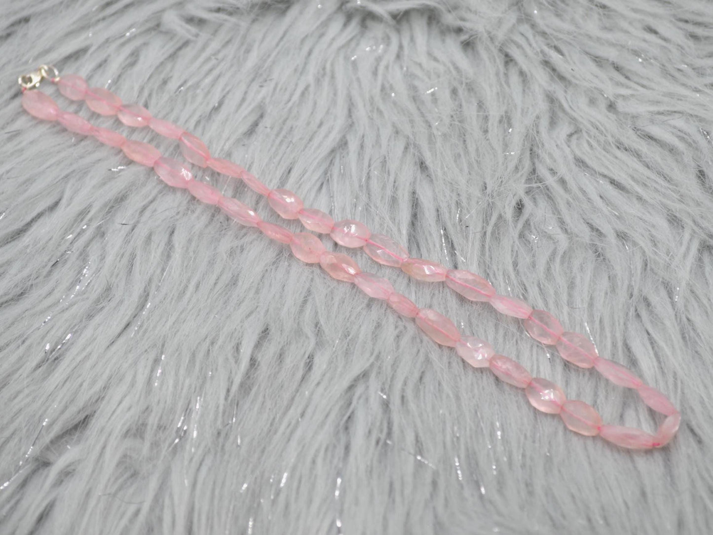 Rose Quartz Beaded Necklace: Pink Gemstone Jewelry, 18 Inches, Sterling Silver
