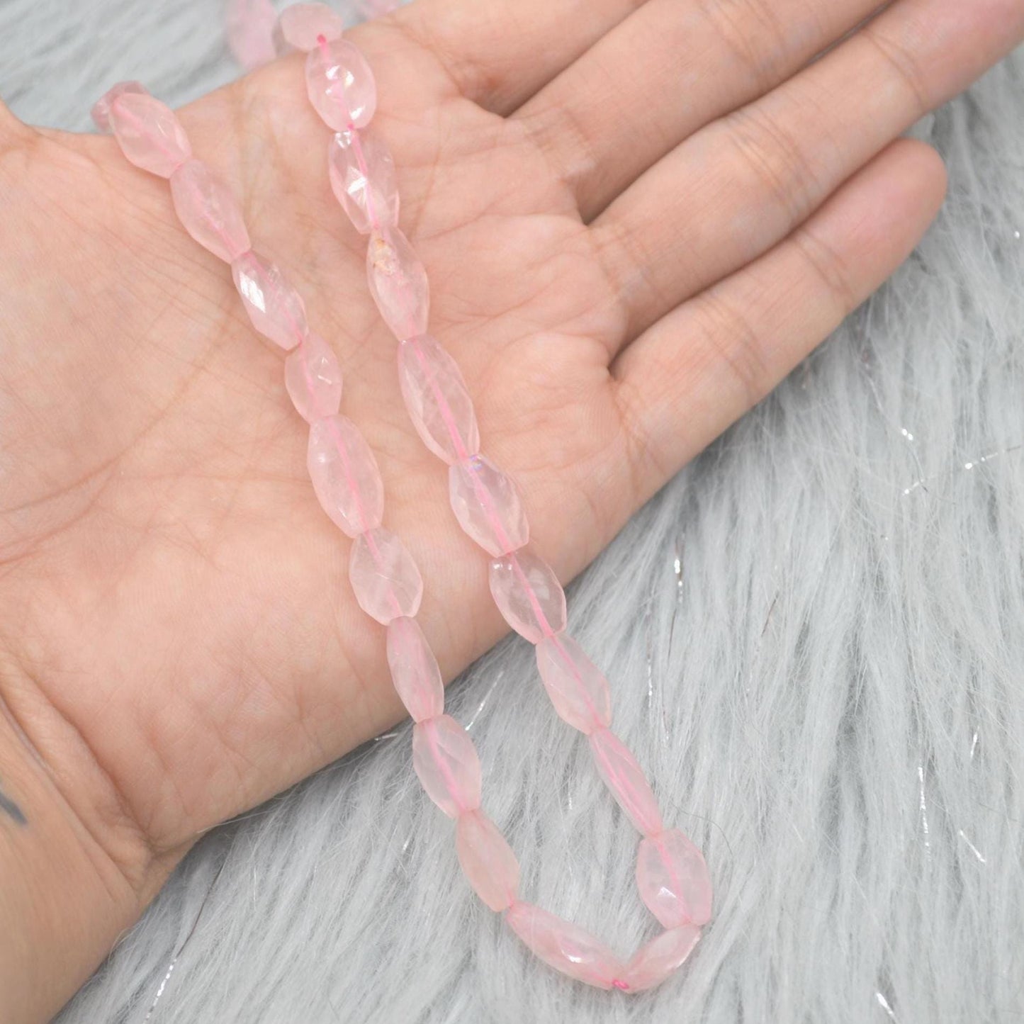 Rose Quartz Beaded Necklace: Pink Gemstone Jewelry, 18 Inches, Sterling Silver
