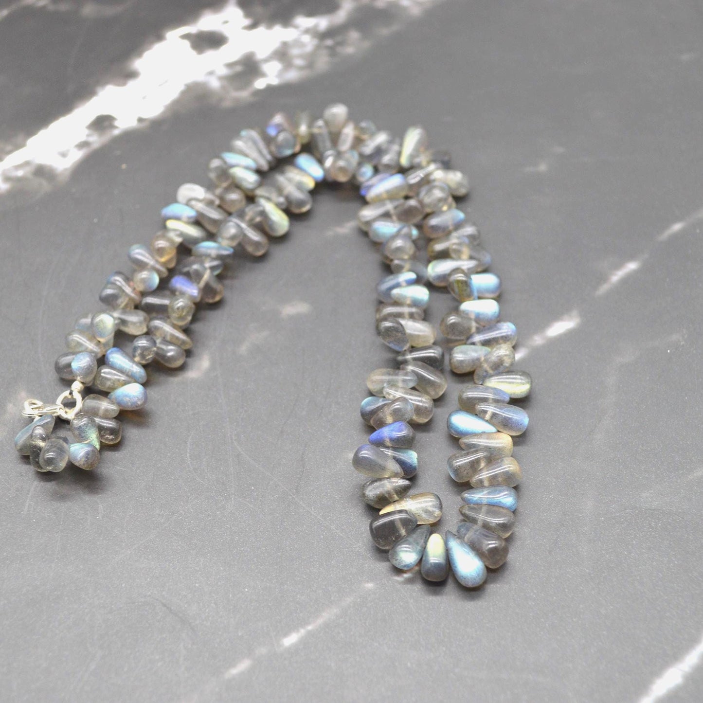 Labradorite Beaded Necklace: Sterling Silver, Blue Grey Gemstone Jewelry