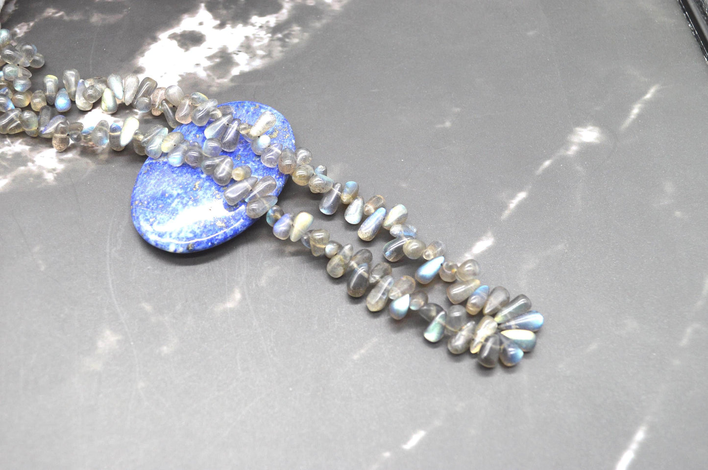 Labradorite Beaded Necklace: Sterling Silver, Blue Grey Gemstone Jewelry
