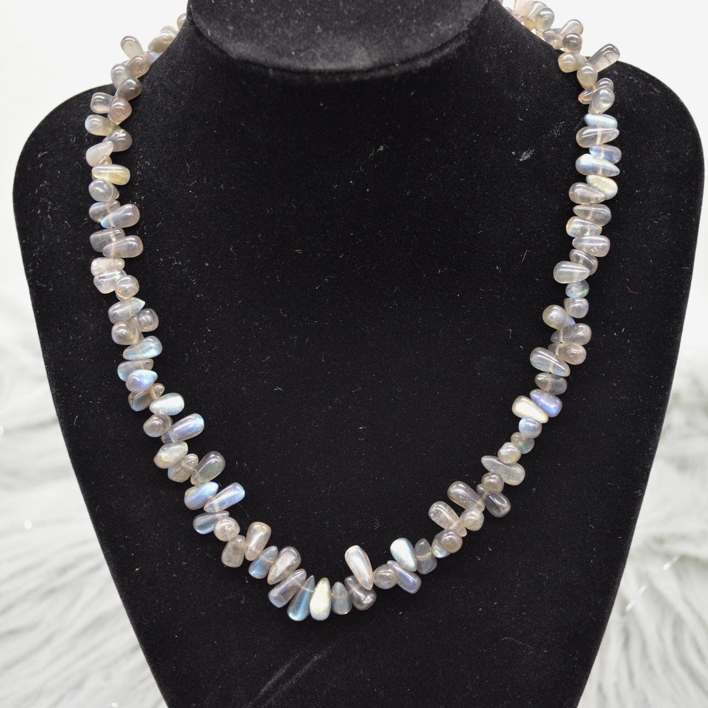 Labradorite Beaded Necklace: Sterling Silver, Blue Grey Gemstone Jewelry