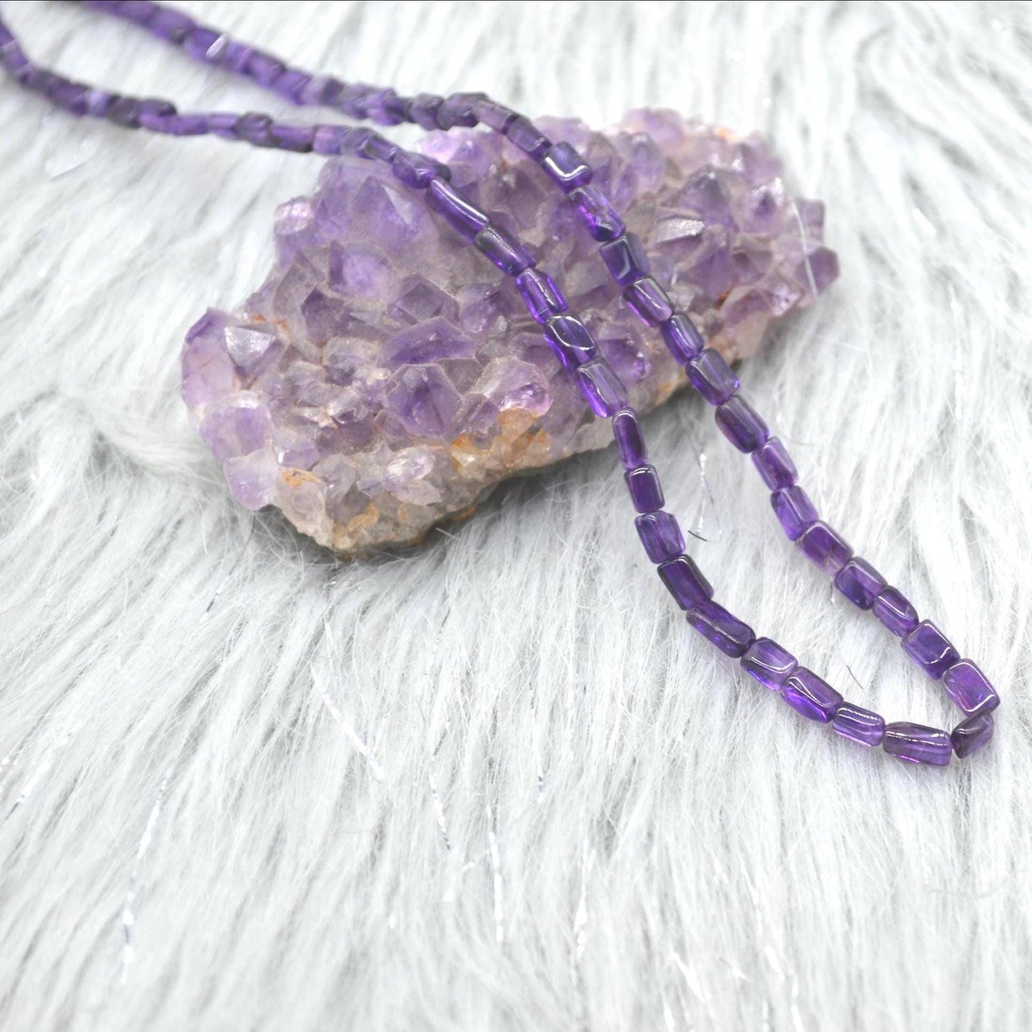 Amethyst Beaded Necklace: Sterling Silver, February Birthstone, Purple Gemstone Jewelry