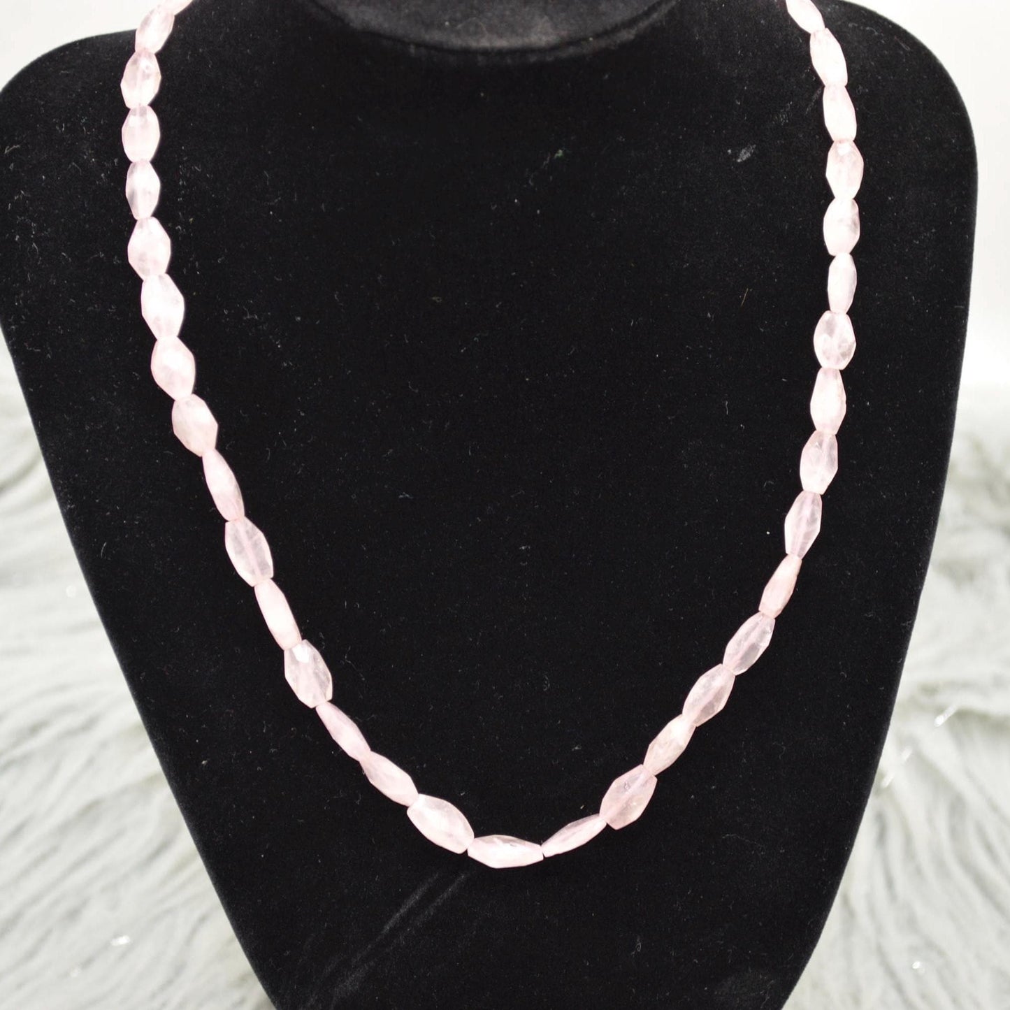 Rose Quartz Beaded Necklace: Pink Gemstone Jewelry, 18 Inches, Sterling Silver