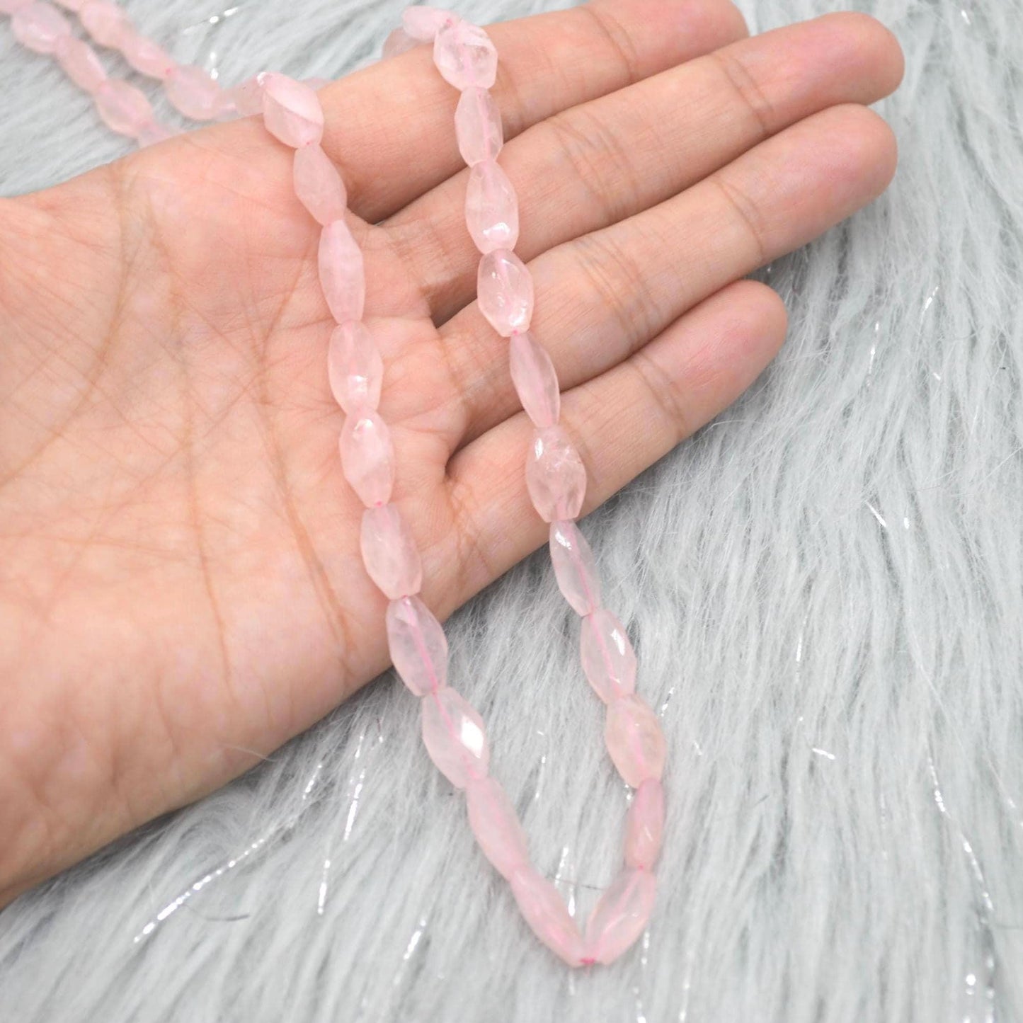 Rose Quartz Beaded Necklace: Pink Gemstone Jewelry, 18 Inches, Sterling Silver