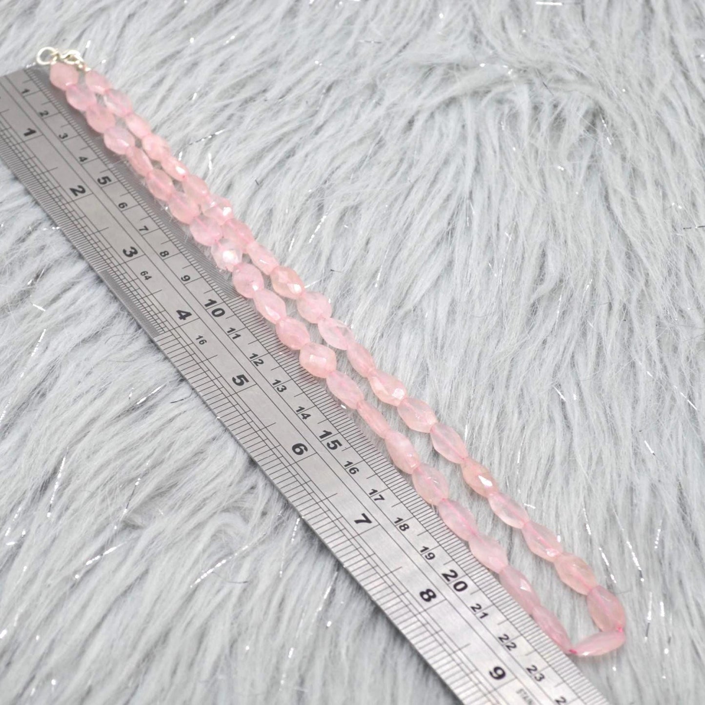 Rose Quartz Beaded Necklace: Pink Gemstone Jewelry, 18 Inches, Sterling Silver