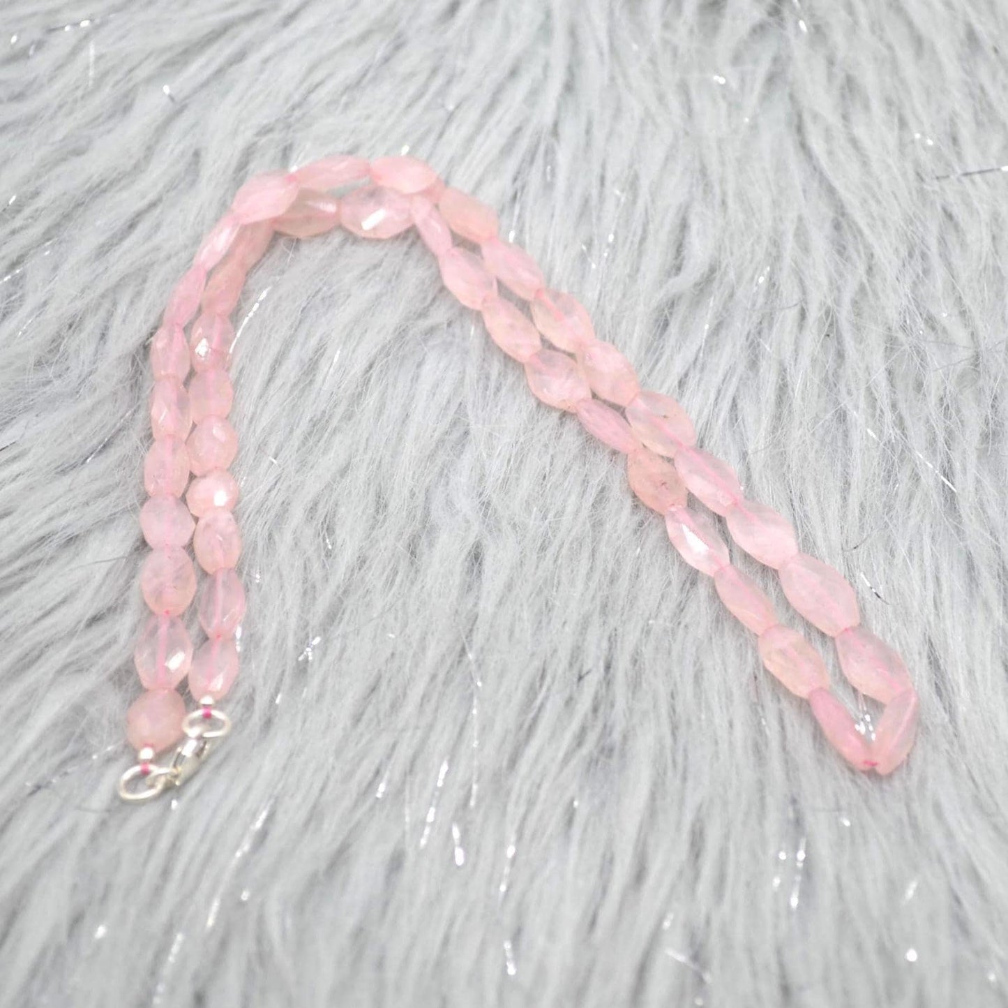 Rose Quartz Beaded Necklace: Pink Gemstone Jewelry, 18 Inches, Sterling Silver