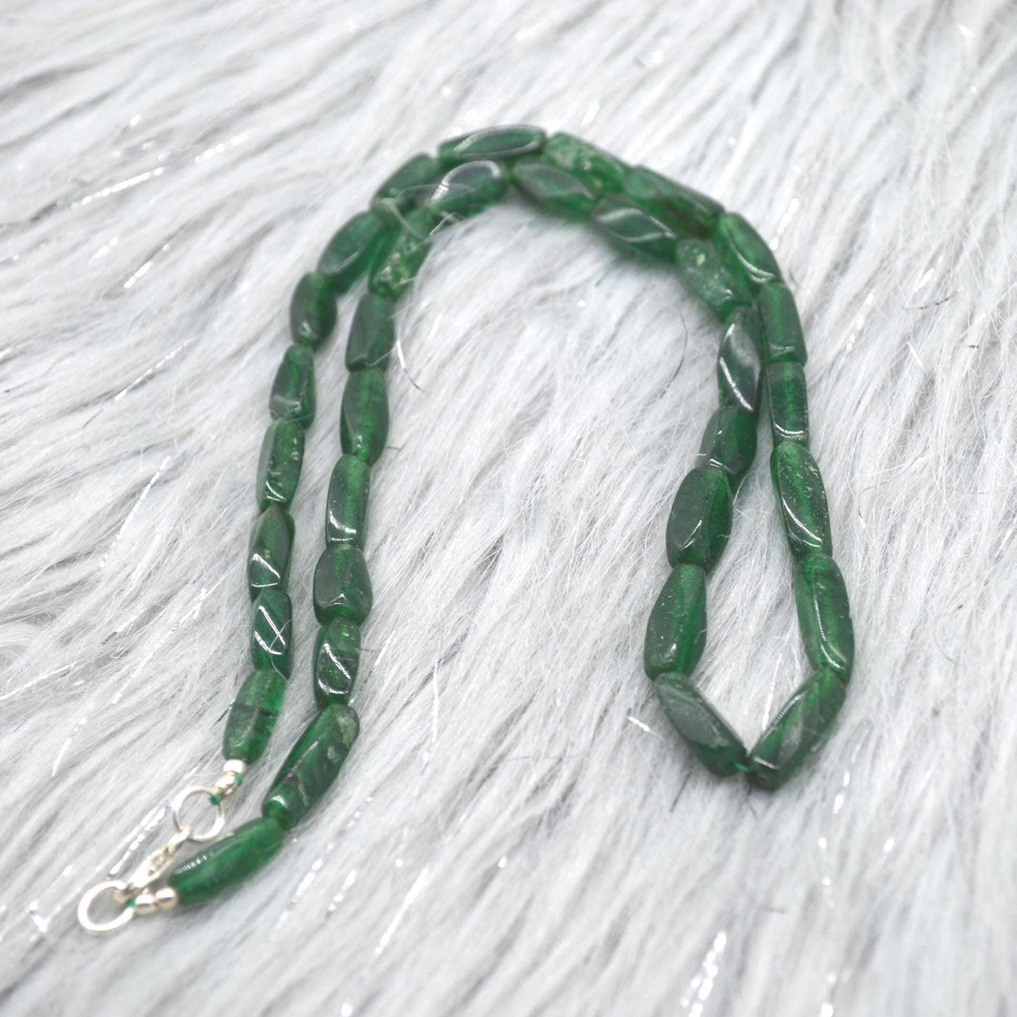 Green Aventurine Beaded Necklace: Sterling Silver, Mint Green Gemstone Jewelry, 18 Inches