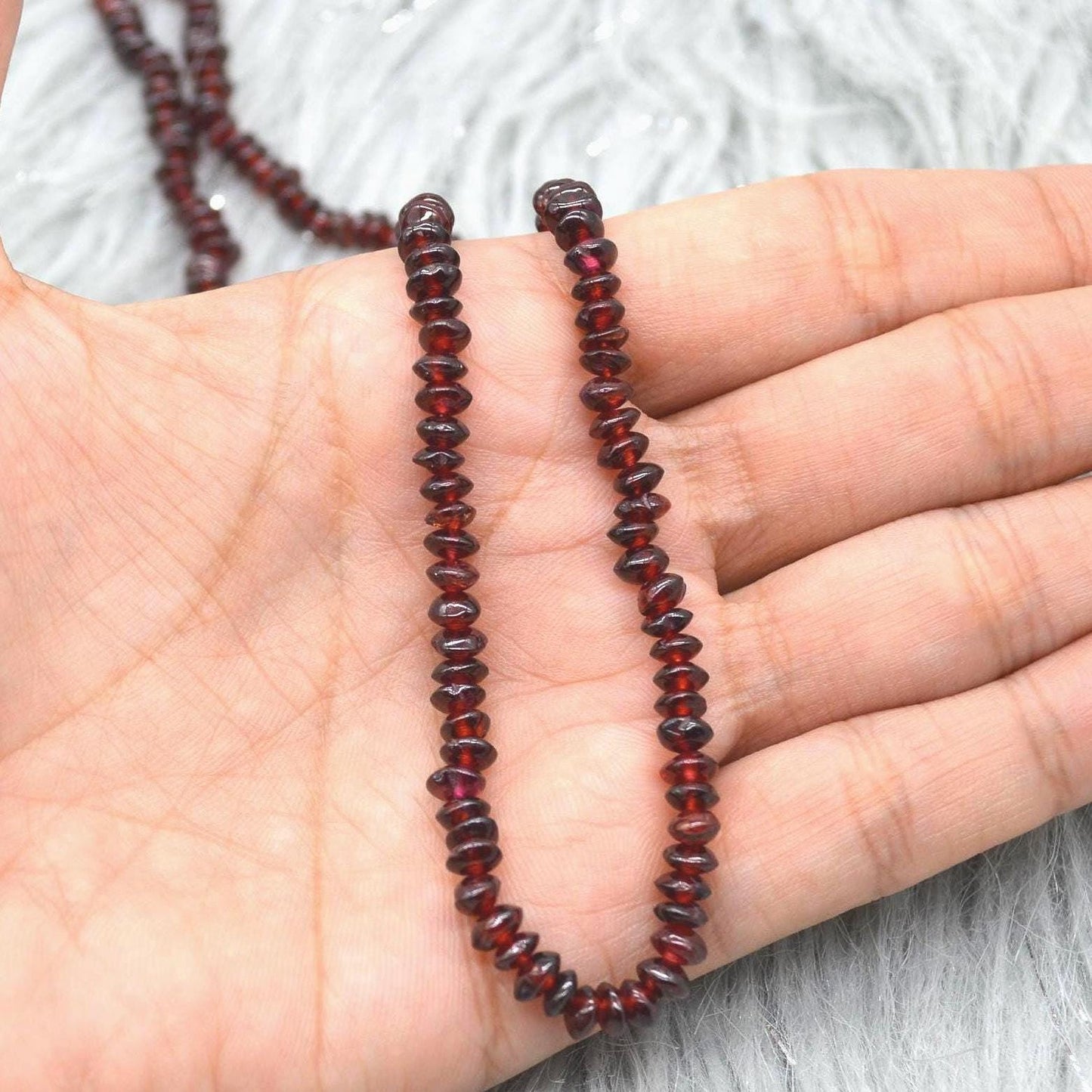 Red Garnet Beaded Necklace: Sterling Silver, January Birthstone, Gemstone Jewelry