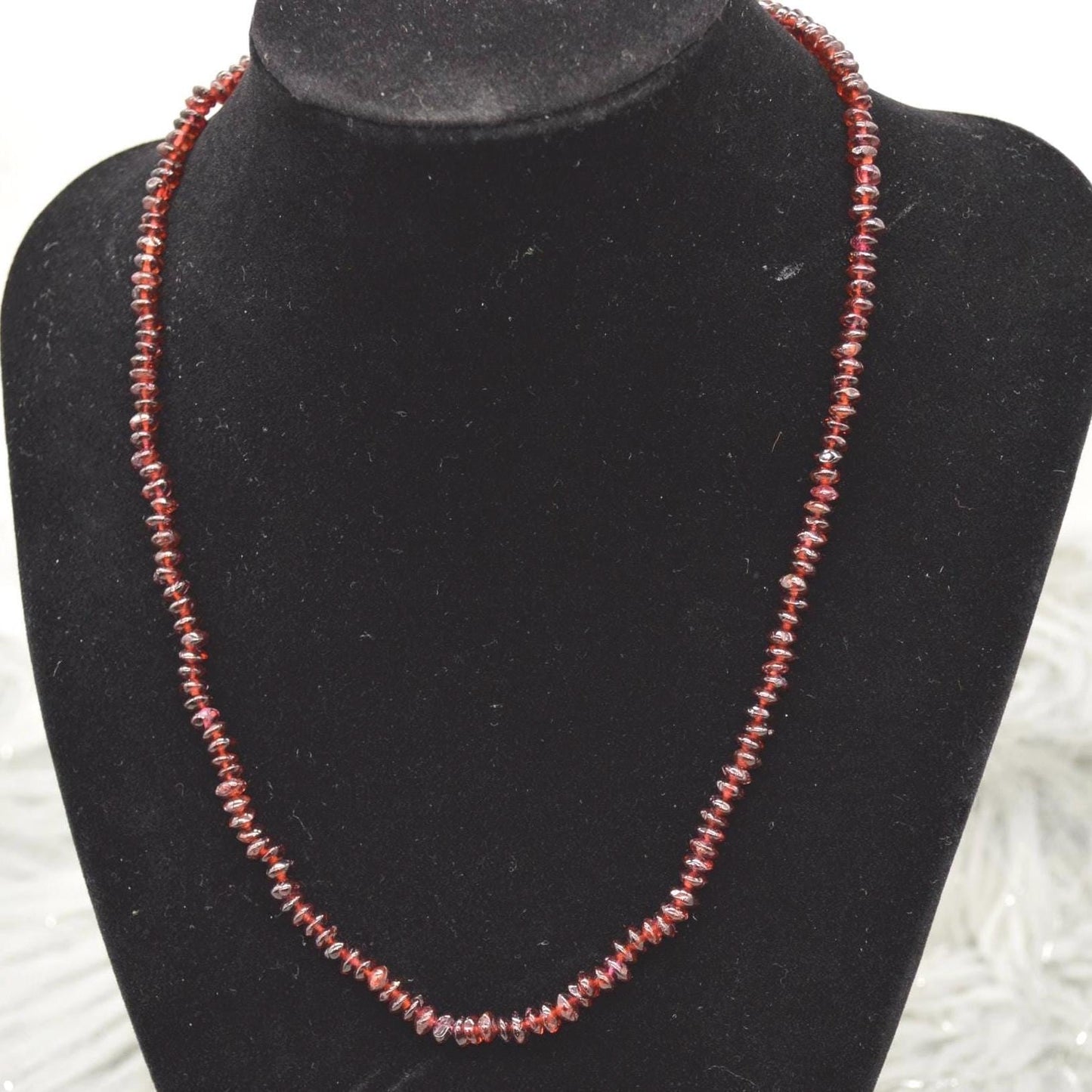 Red Garnet Beaded Necklace: Sterling Silver, January Birthstone, Gemstone Jewelry