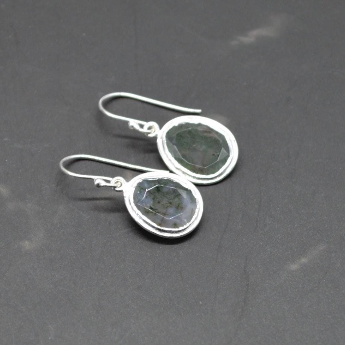 Moss Agate Sterling Silver Earrings: Green Gemstone Jewelry