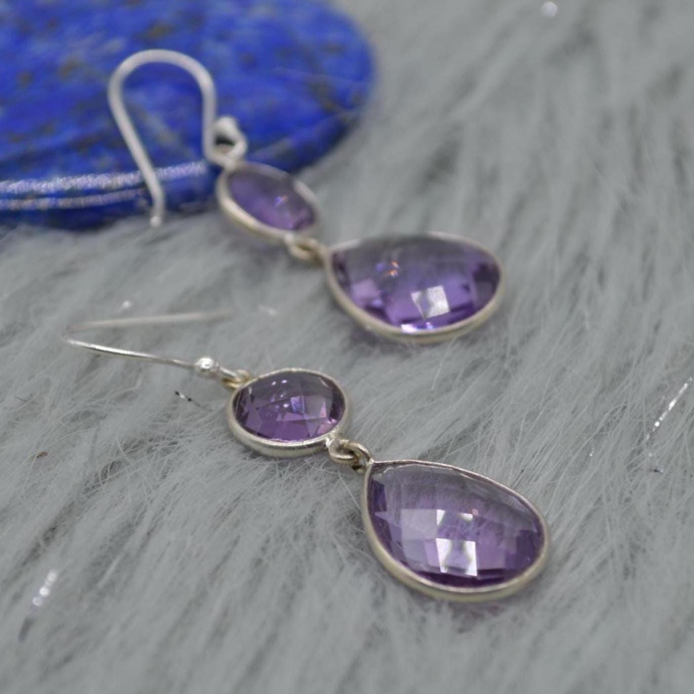 Amethyst Sterling Silver Drop Earrings: February Birthstone, Purple Gemstone Jewelry