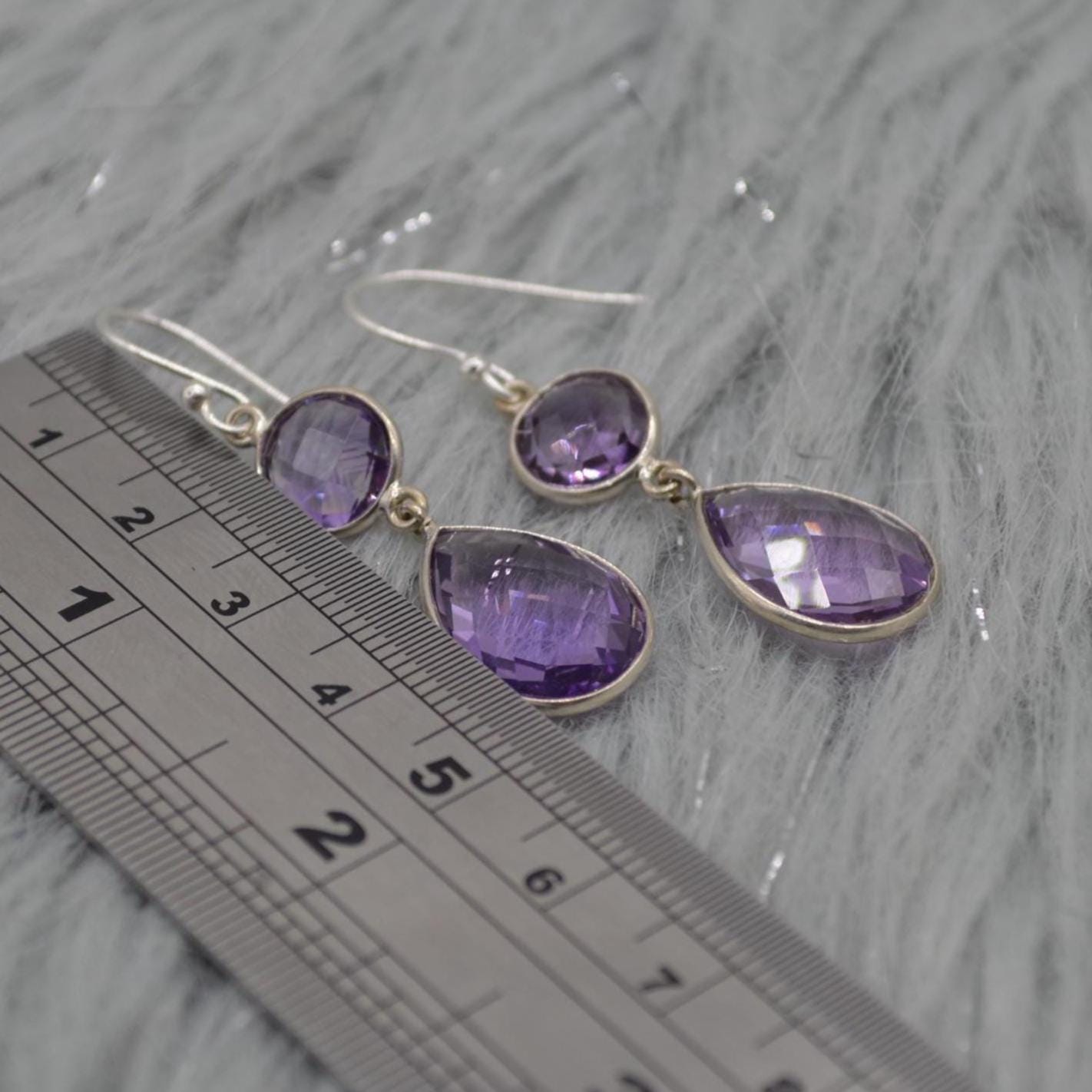 Amethyst Sterling Silver Drop Earrings: February Birthstone, Purple Gemstone Jewelry