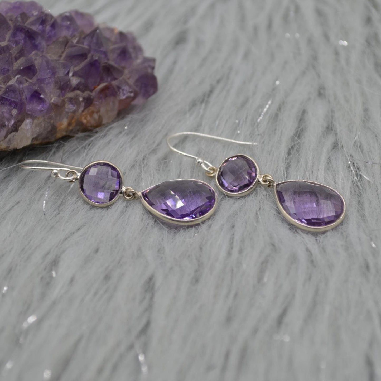 Amethyst Sterling Silver Drop Earrings: February Birthstone, Purple Gemstone Jewelry