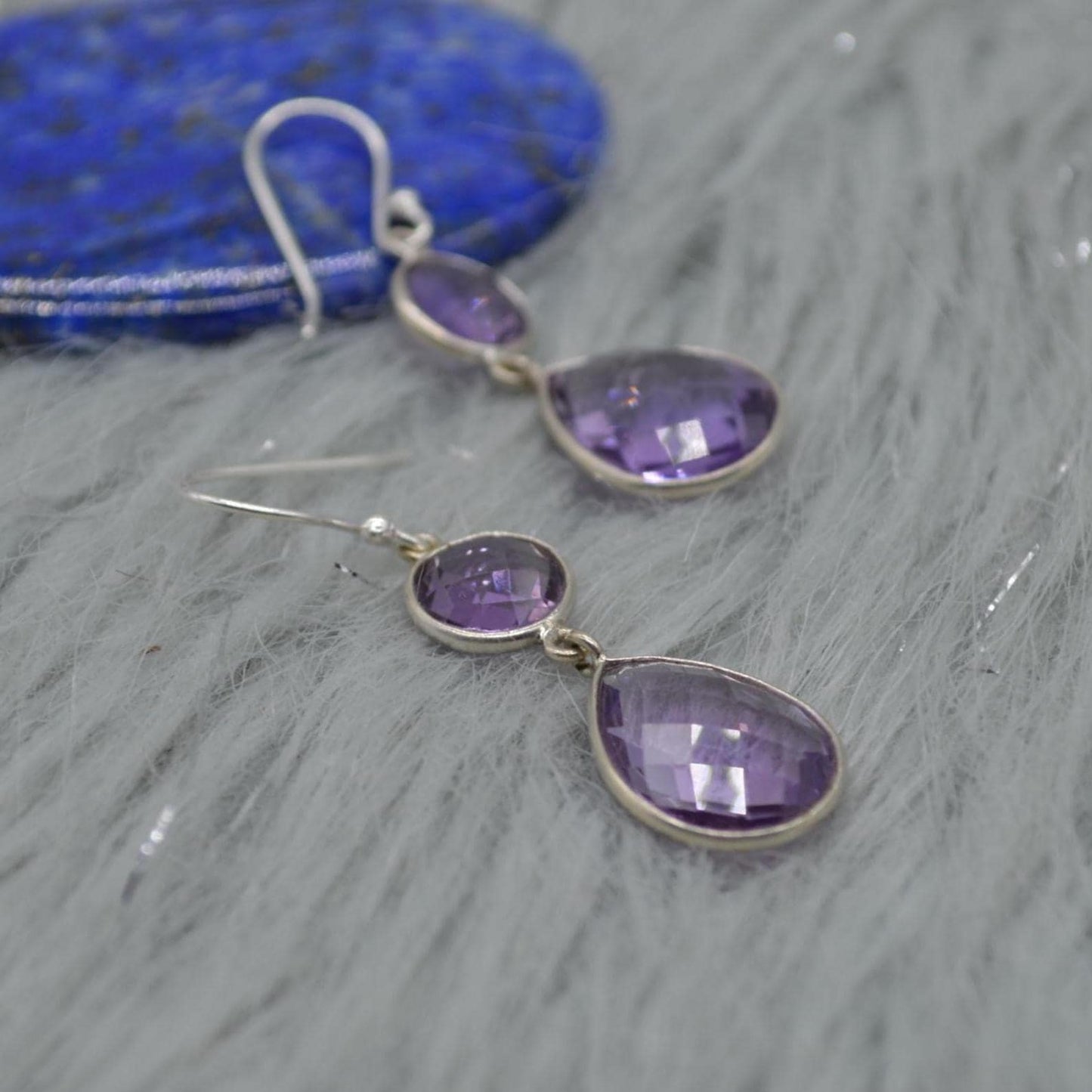 Amethyst Sterling Silver Drop Earrings: February Birthstone, Purple Gemstone Jewelry