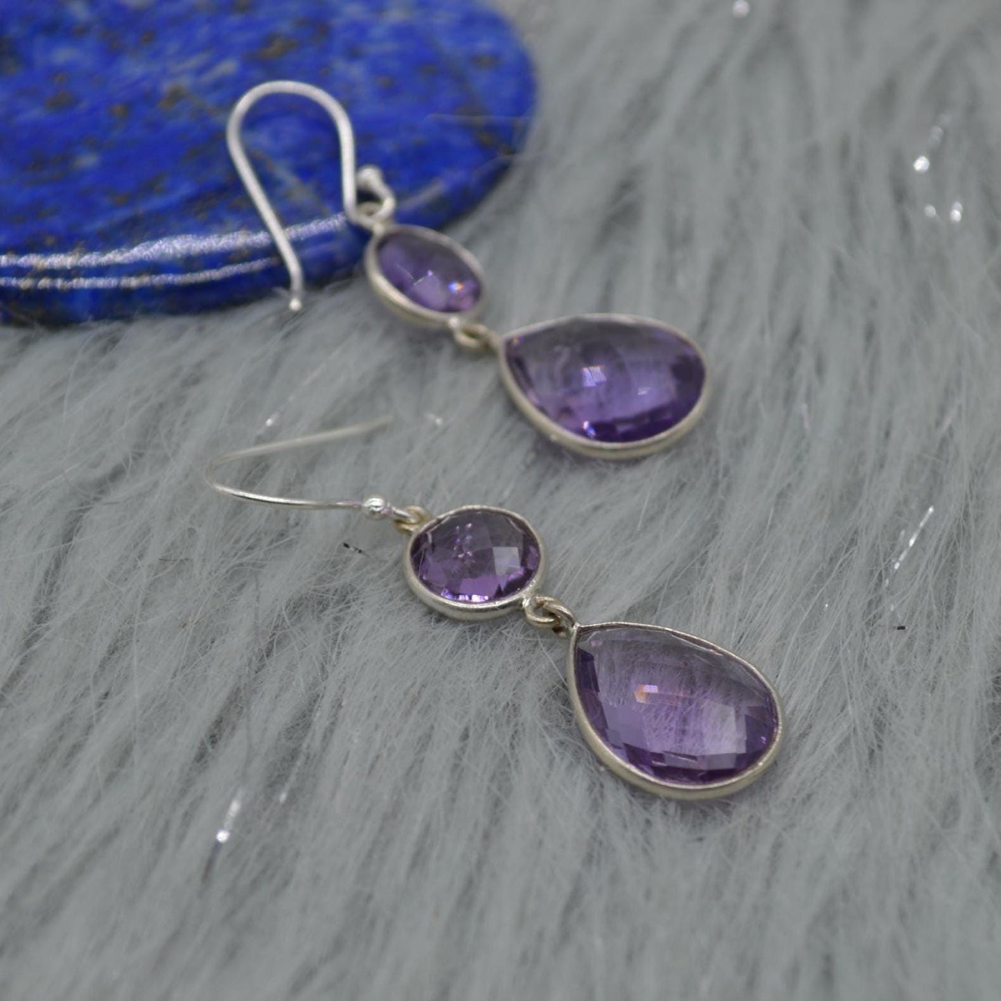 Amethyst Sterling Silver Drop Earrings: February Birthstone, Purple Gemstone Jewelry