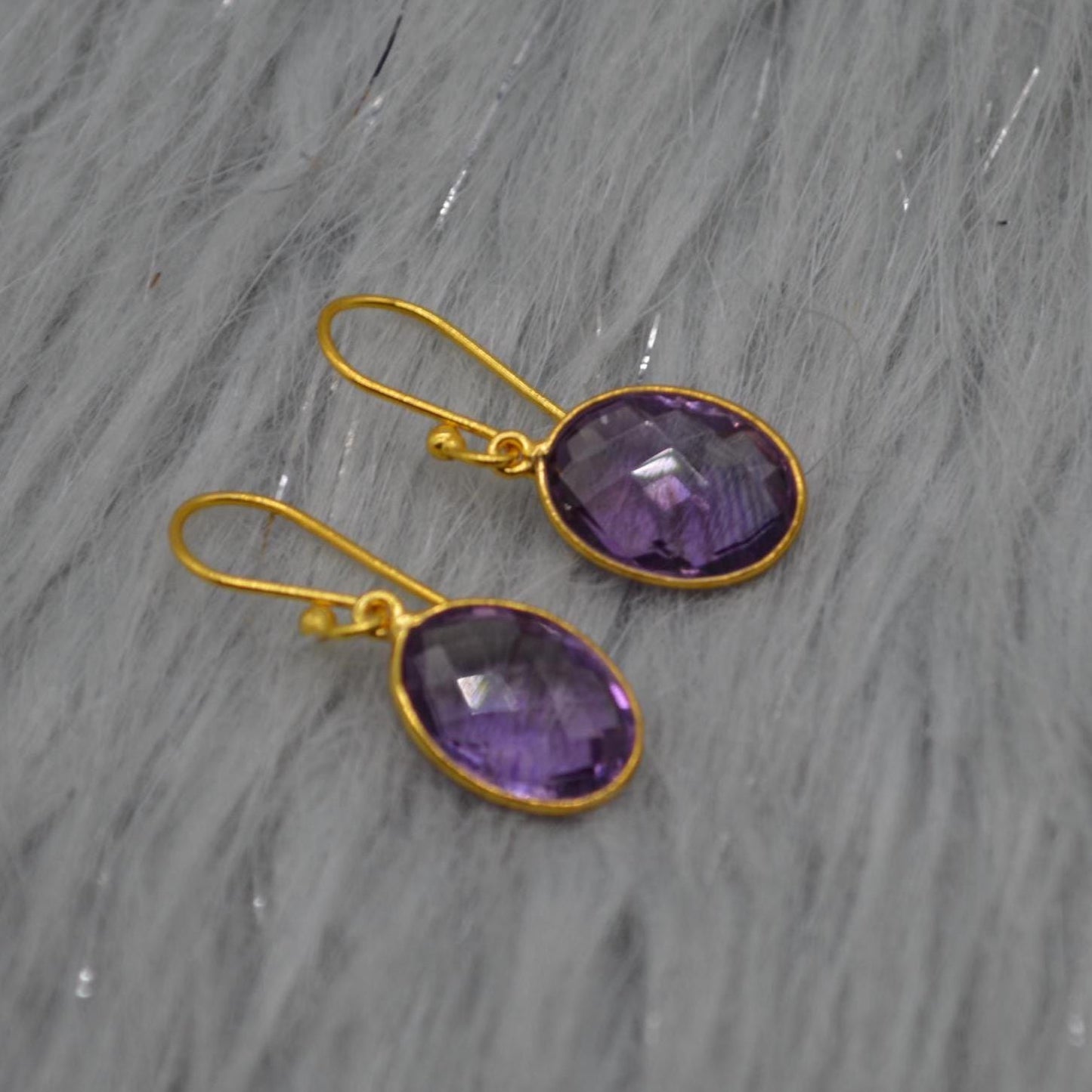 Amethyst Gold Earrings: February Birthstone, Gold Plated Sterling Silver, Purple Gemstone Jewelry