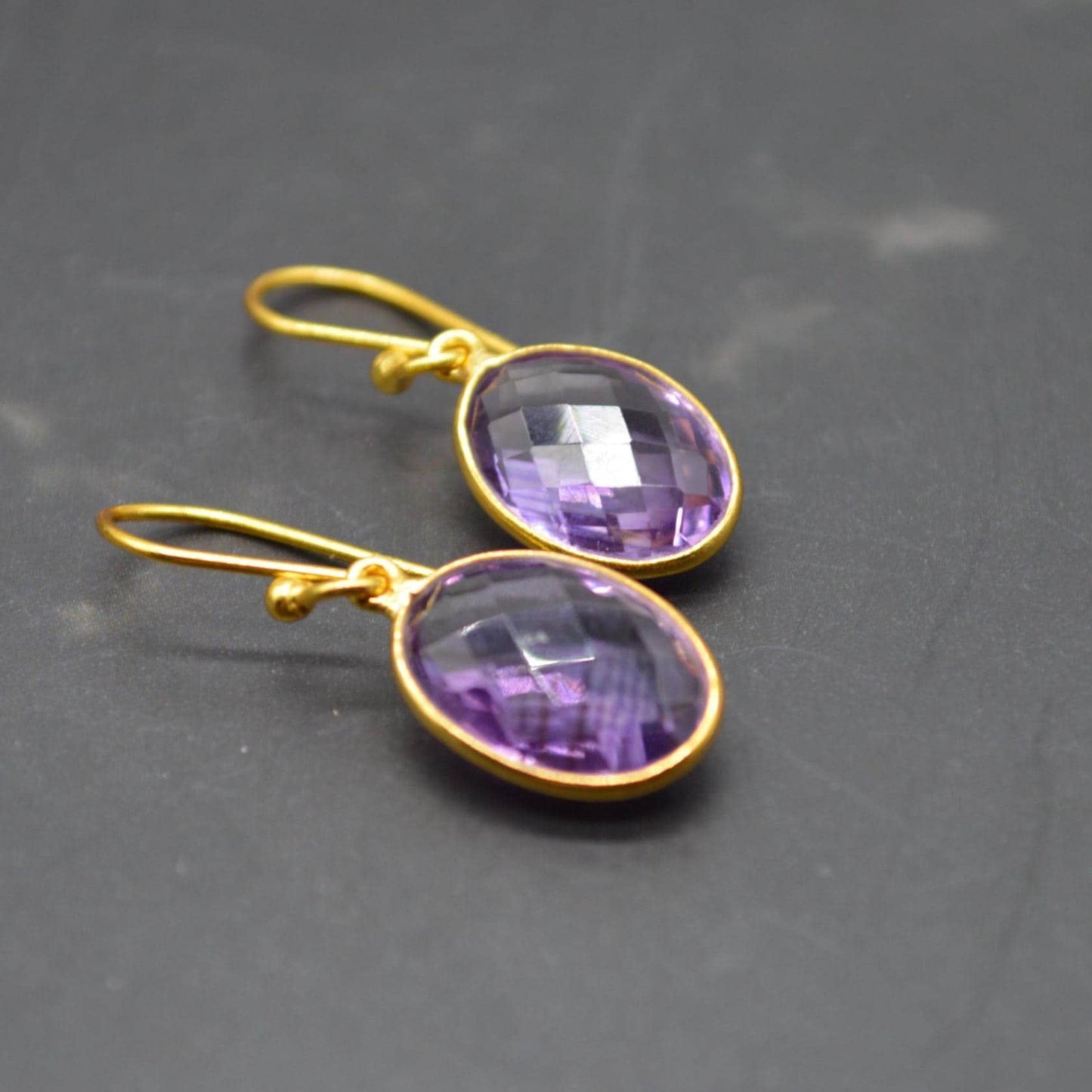 Amethyst Gold Earrings: February Birthstone, Gold Plated Sterling Silver, Purple Gemstone Jewelry