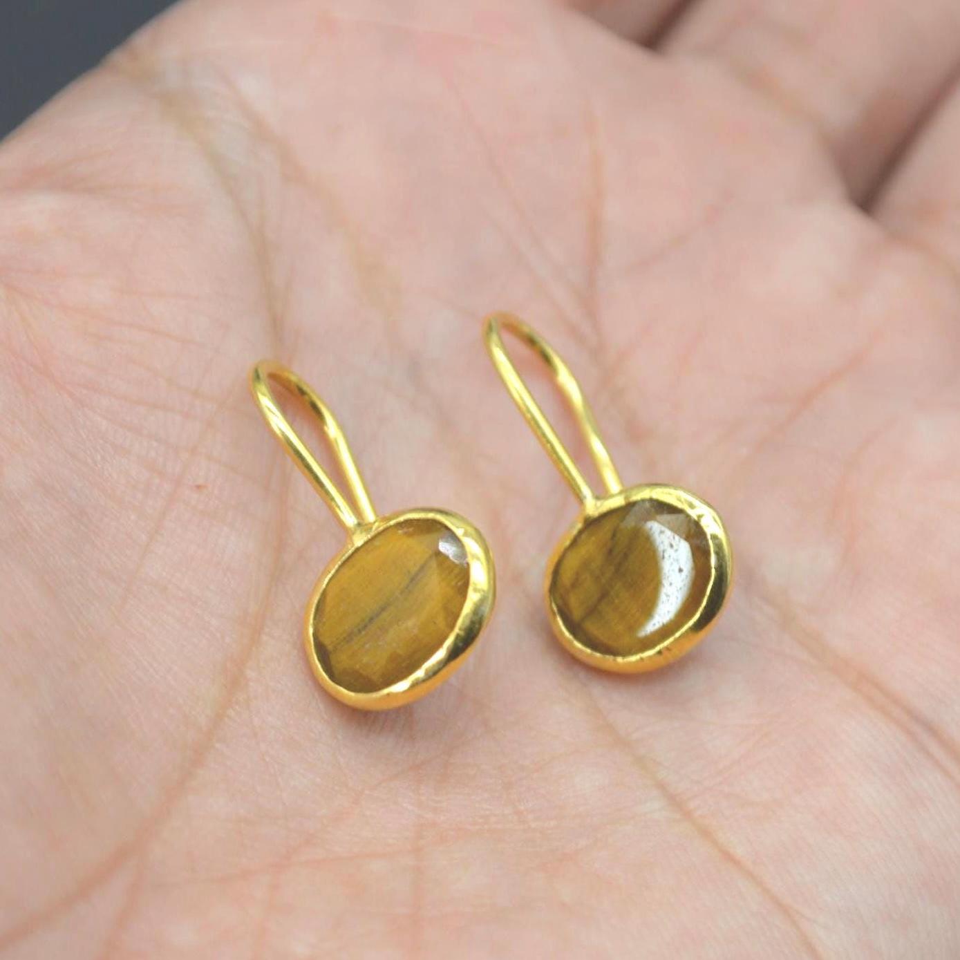 Tiger's Eye Silver Drop Earrings: Gold or Silver, Brown Gemstone Jewelry
