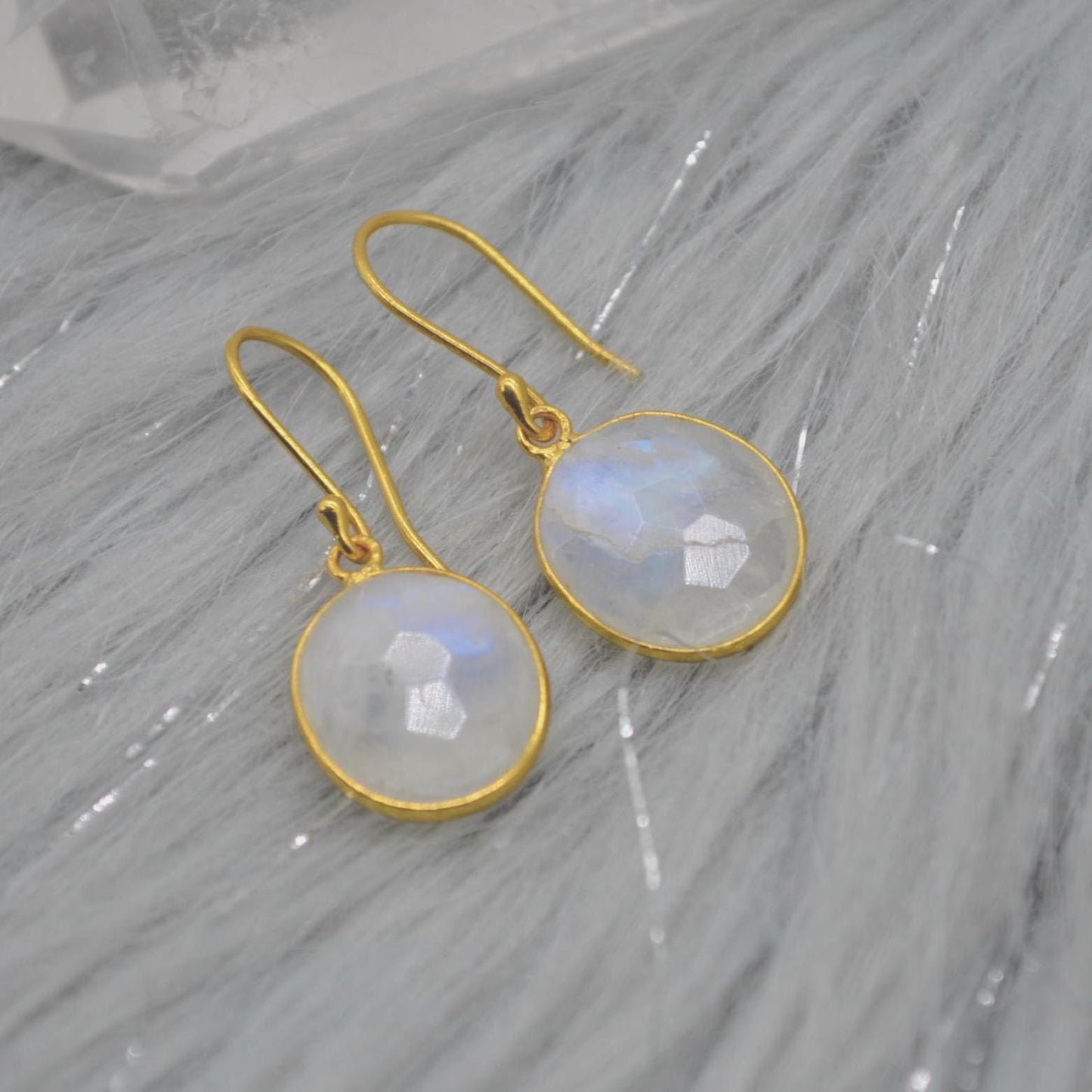 Rainbow Moonstone Gold Drop Earrings: Sterling Silver, June Birthstone, Oval Jewelry