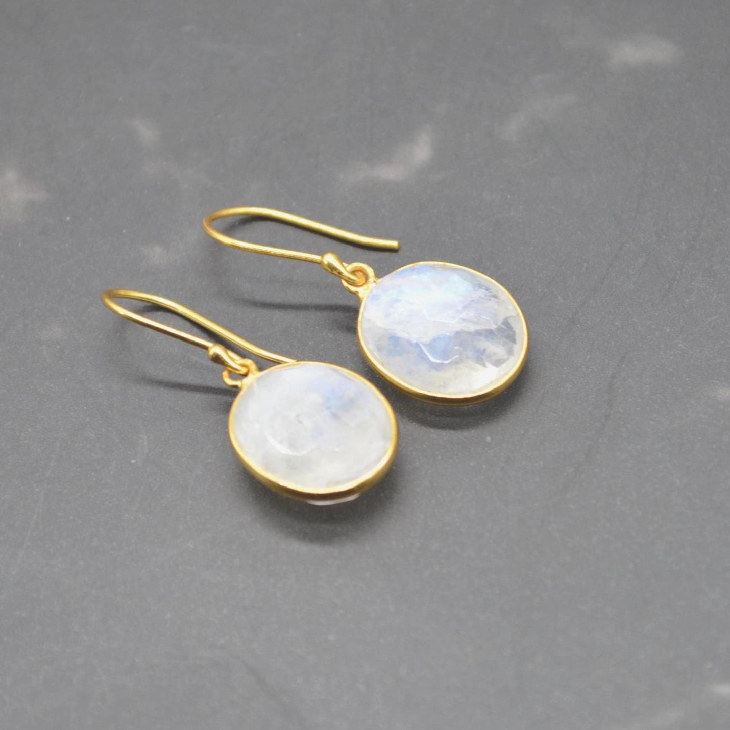 Rainbow Moonstone Gold Drop Earrings: Sterling Silver, June Birthstone, Oval Jewelry