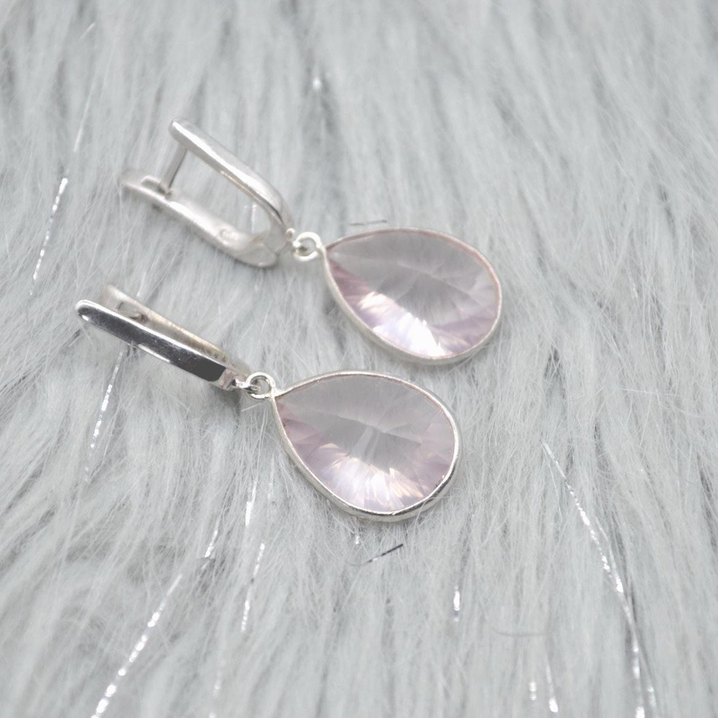 Rose Quartz Silver Teardrop Earrings: Handmade Pink Gemstone Jewelry