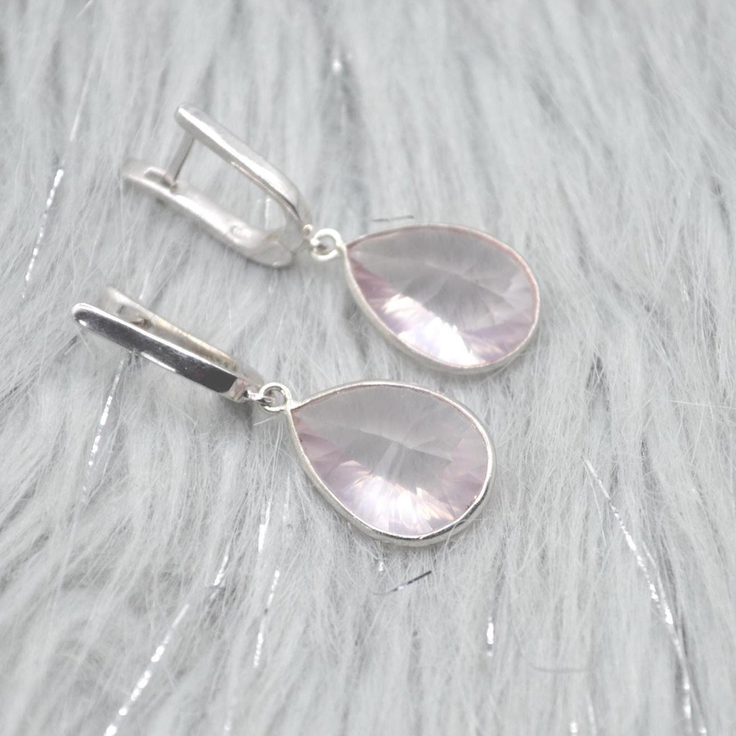 Rose Quartz Silver Teardrop Earrings: Handmade Pink Gemstone Jewelry