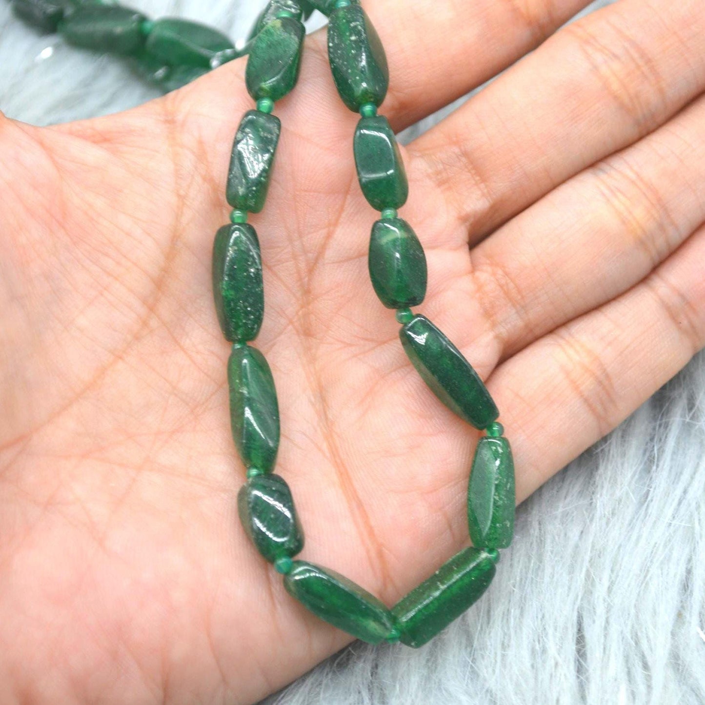 Green Aventurine Beaded Necklace: Sterling Silver, Mint Green Gemstone Jewelry, 18 Inches