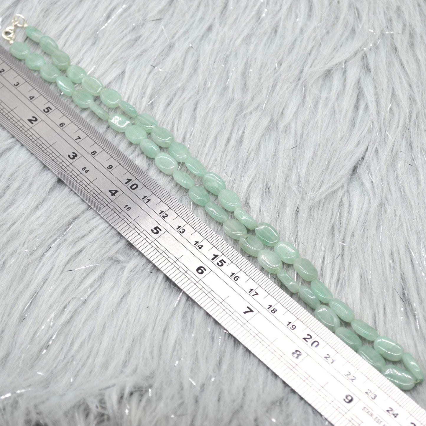 Light Green Aventurine Beaded Necklace: Sterling Silver, Green Gemstone Jewelry, 18 Inches
