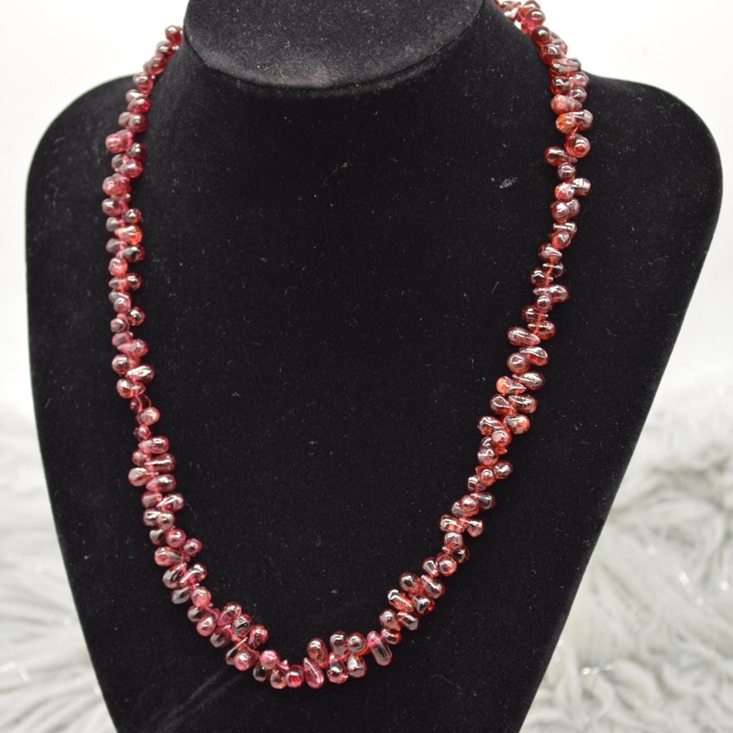 Red Garnet Beaded Necklace: Sterling Silver, January Birthstone, Red Gemstone Jewelry