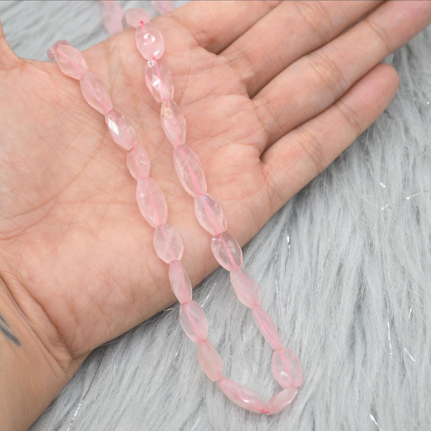 Rose Quartz Beaded Necklace: Pink Gemstone Jewelry, 18 Inches, Sterling Silver