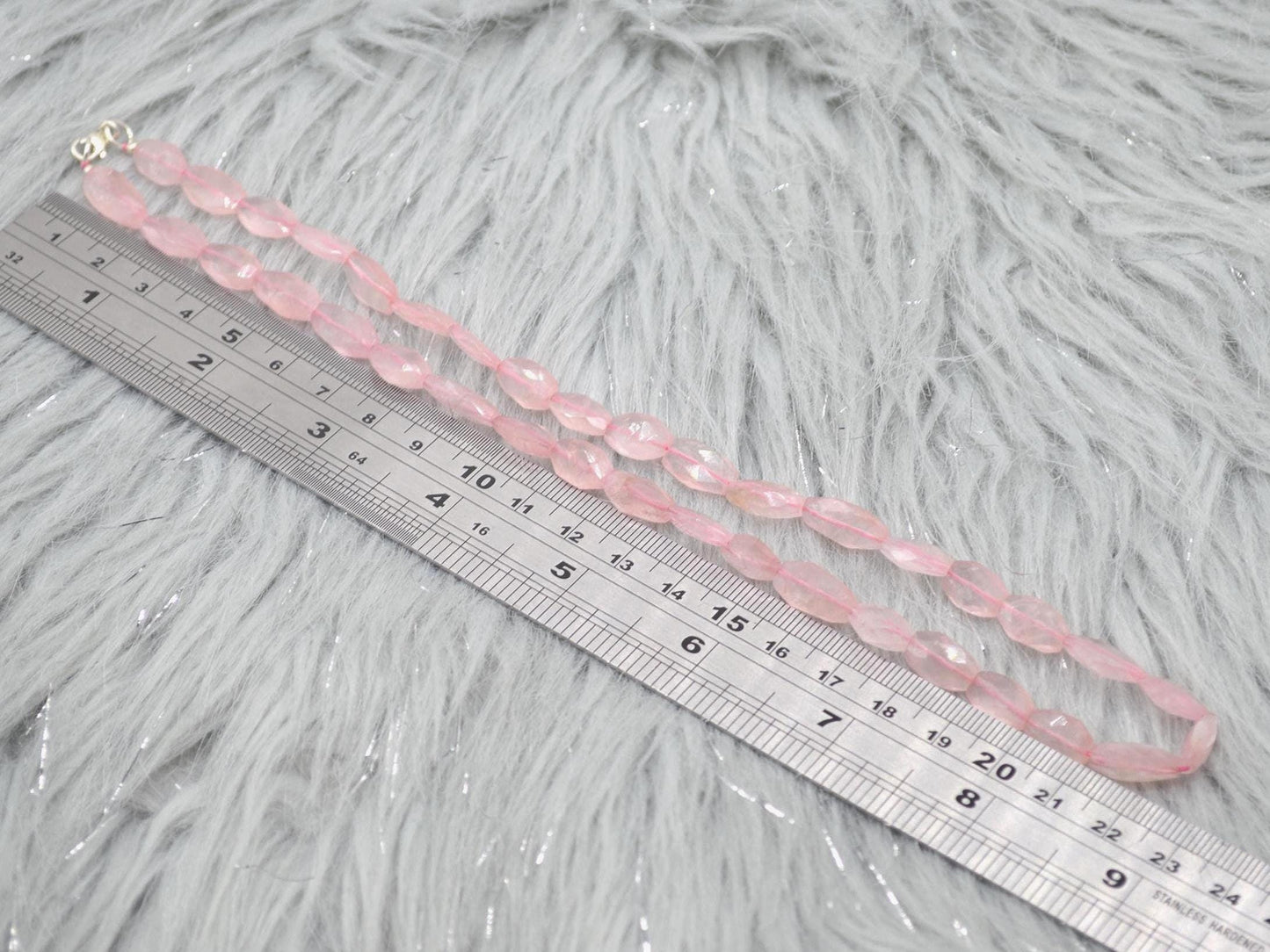 Rose Quartz Beaded Necklace: Pink Gemstone Jewelry, 18 Inches, Sterling Silver