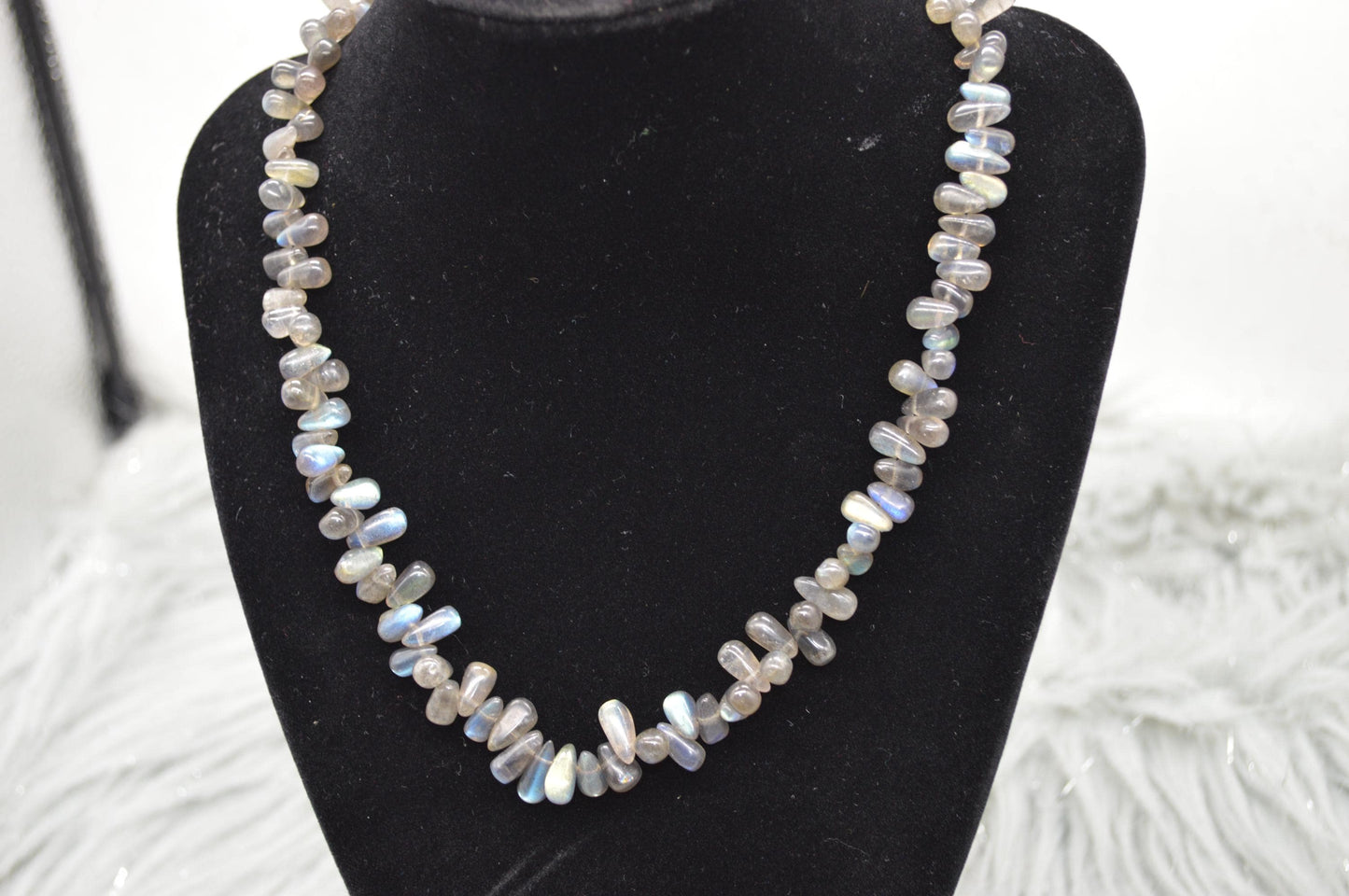 Labradorite Beaded Necklace: Sterling Silver, Blue Grey Gemstone Jewelry