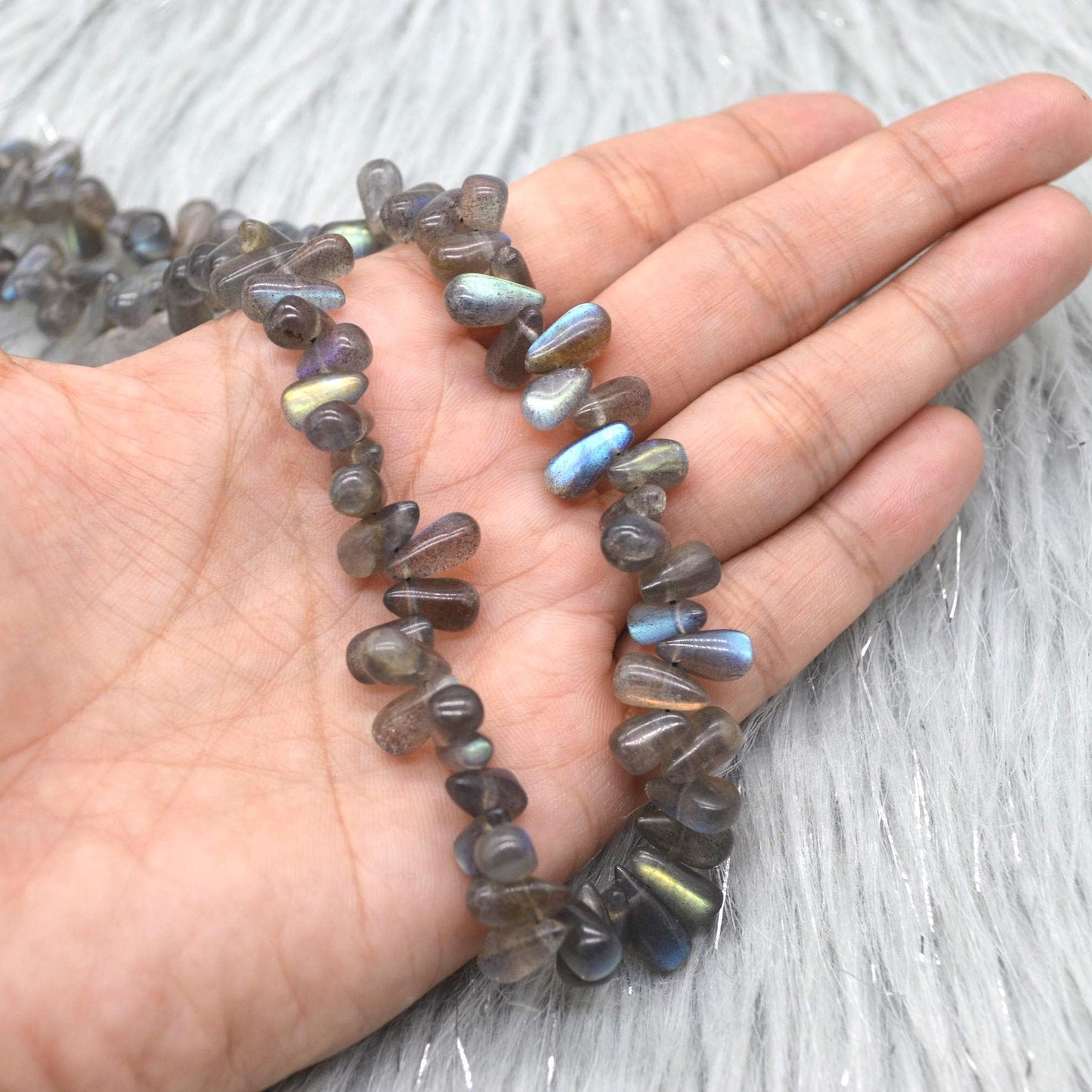 Labradorite Beaded Necklace: Sterling Silver, Blue Grey Gemstone Jewelry