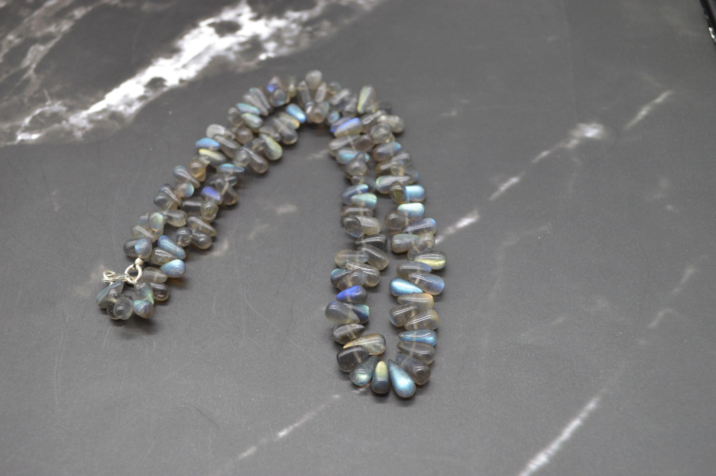 Labradorite Beaded Necklace: Sterling Silver, Blue Grey Gemstone Jewelry