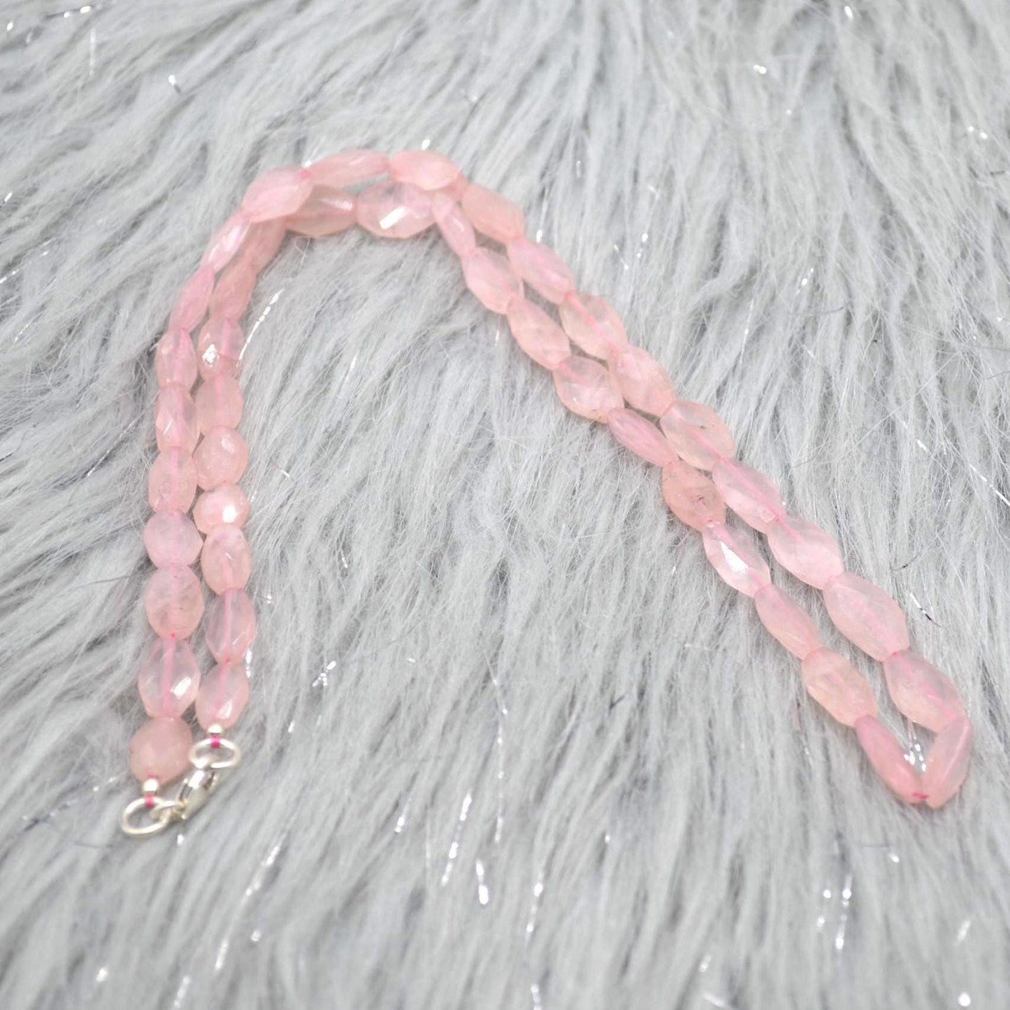 Rose Quartz Beaded Necklace: Pink Gemstone Jewelry, 18 Inches, Sterling Silver