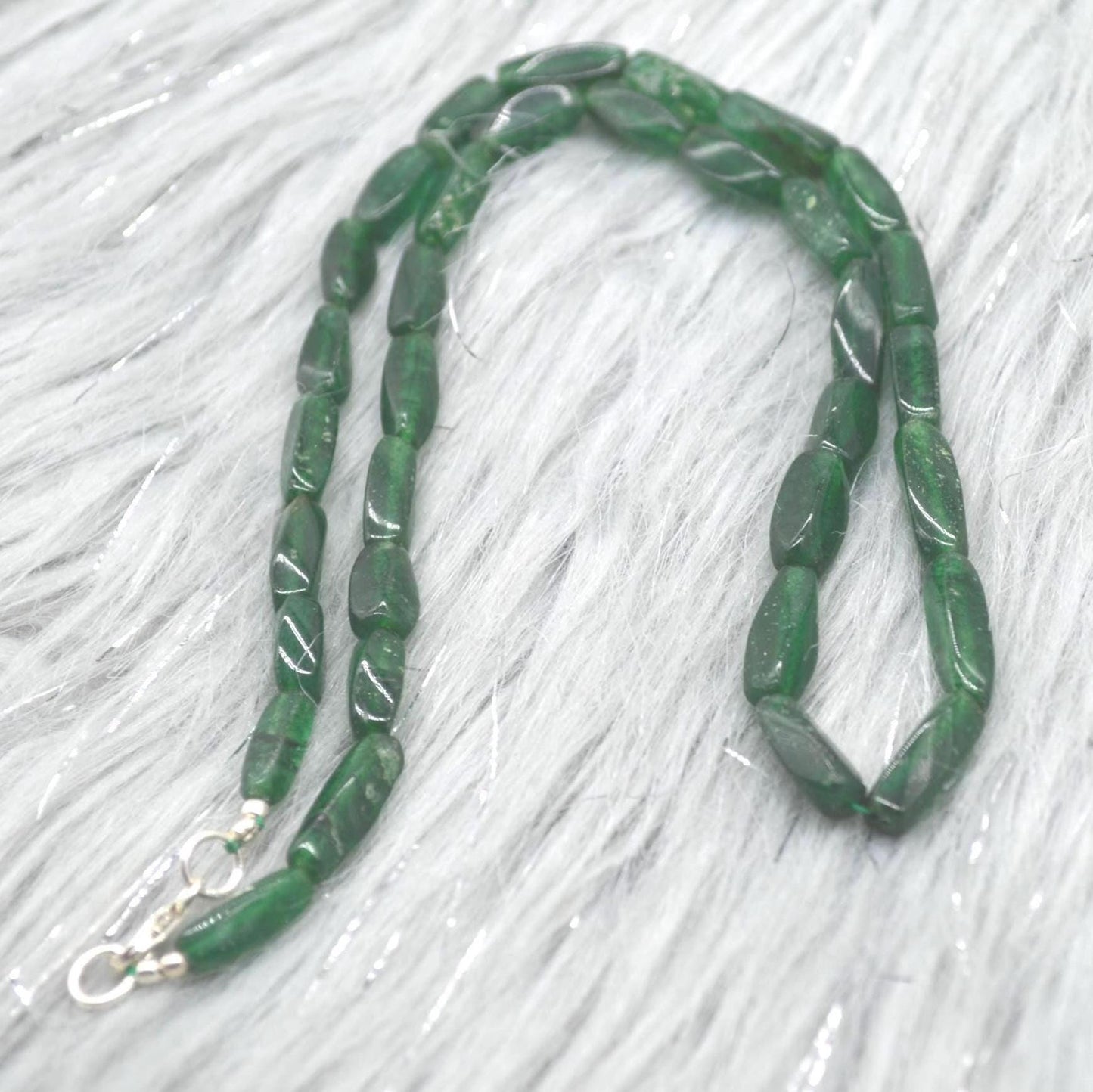Green Aventurine Beaded Necklace: Sterling Silver, Mint Green Gemstone Jewelry, 18 Inches
