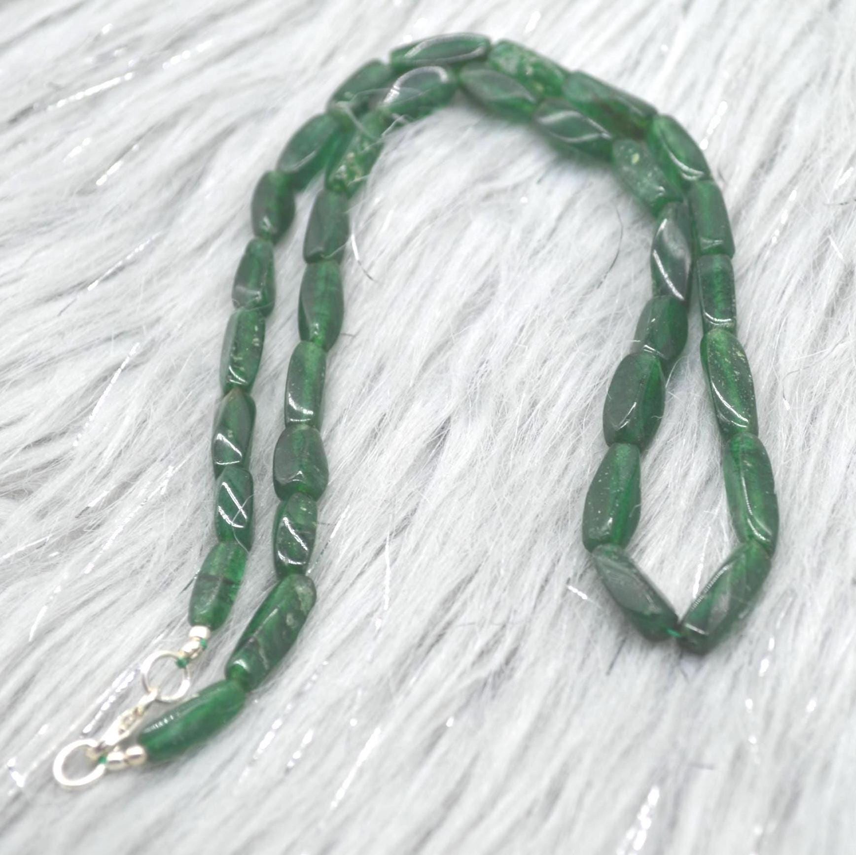 Green Aventurine Beaded Necklace: Sterling Silver, Mint Green Gemstone Jewelry, 18 Inches