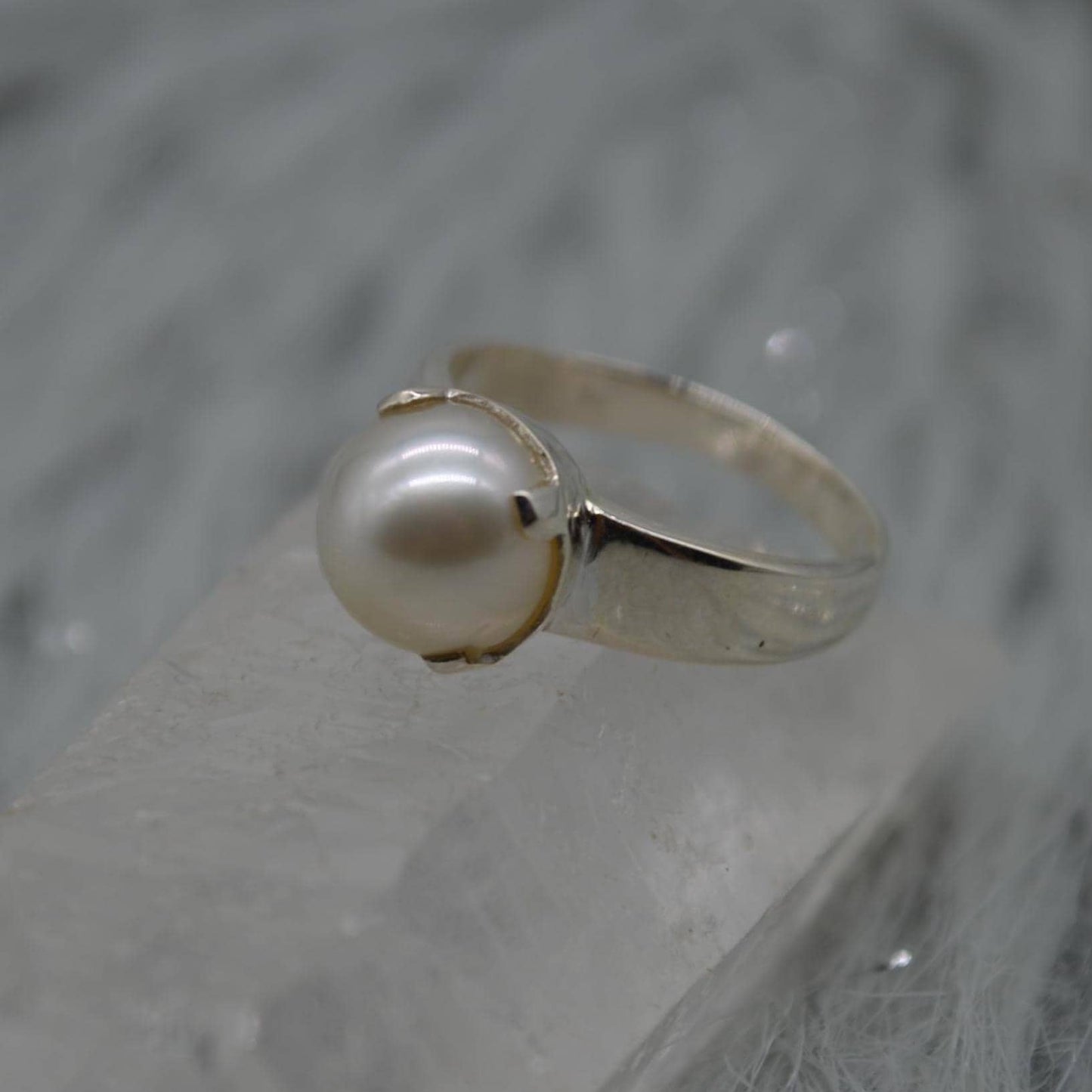 Freshwater Pearl Sterling Silver Ring: 5.9ct, UK Size N, June Birthstone, White Gemstone Jewelry