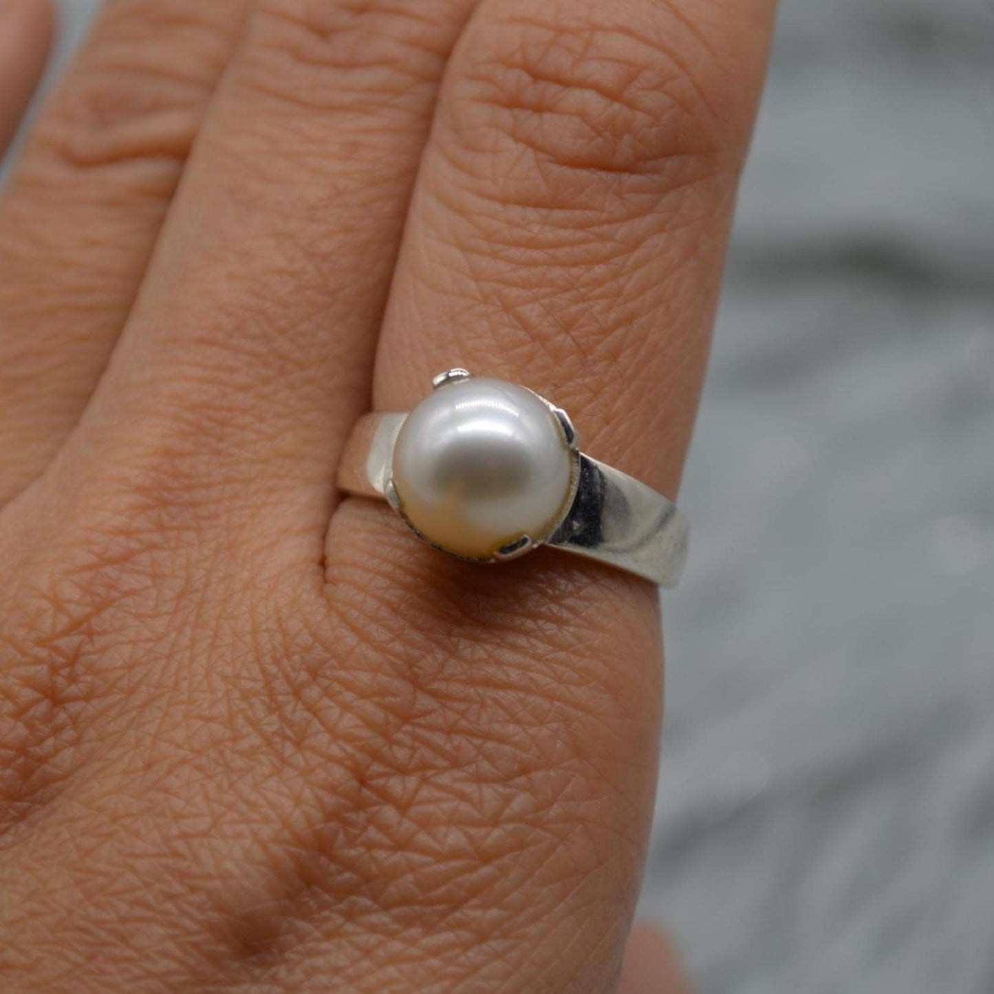 Freshwater Pearl Sterling Silver Ring: 5.9ct, UK Size N, June Birthstone, White Gemstone Jewelry