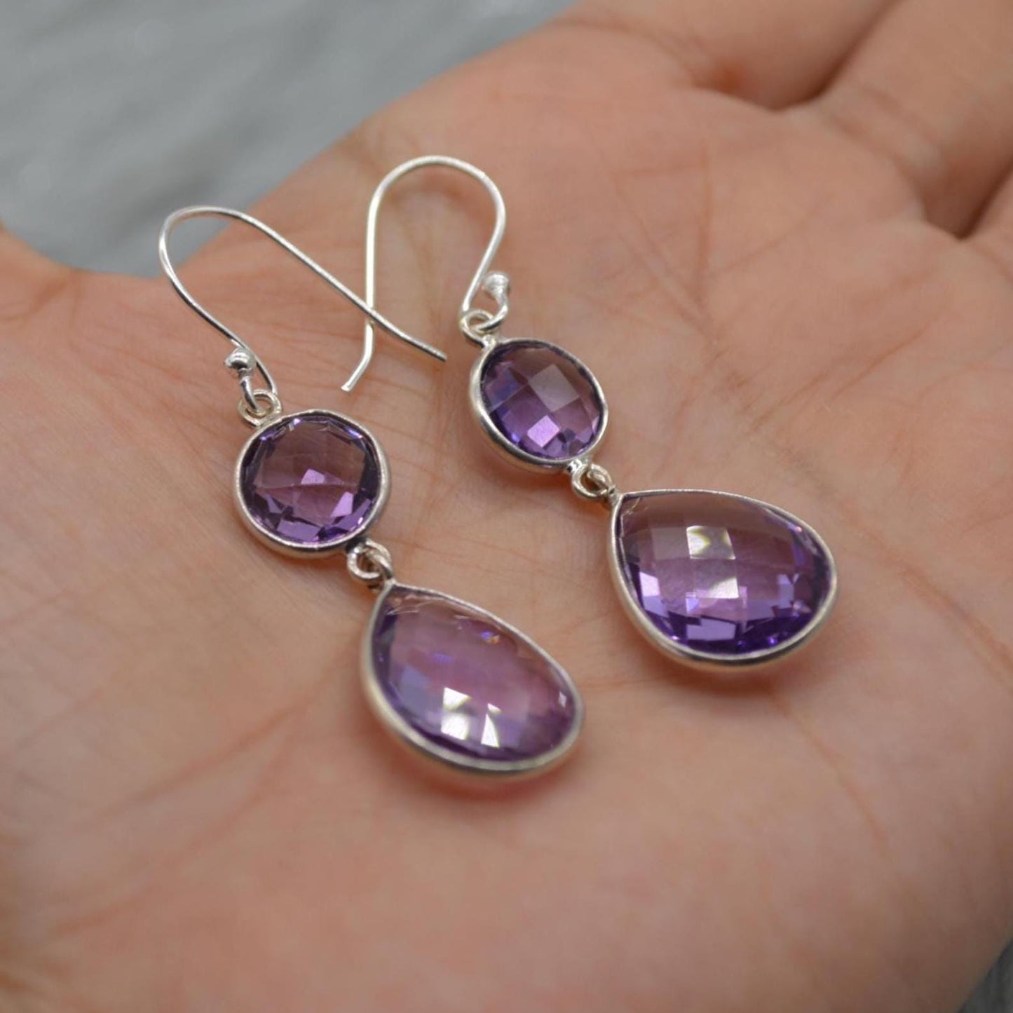 Amethyst Sterling Silver Drop Earrings: February Birthstone, Purple Gemstone Jewelry