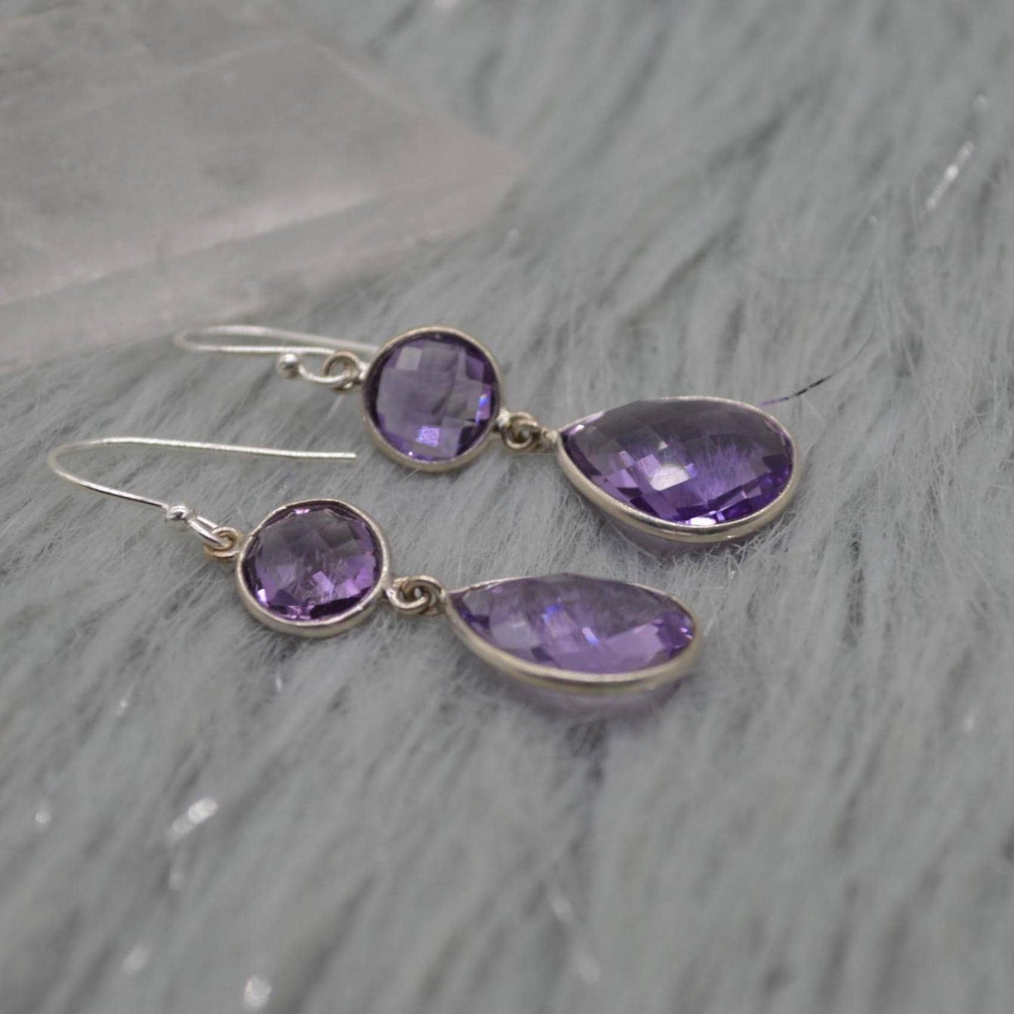 Amethyst Sterling Silver Drop Earrings: February Birthstone, Purple Gemstone Jewelry