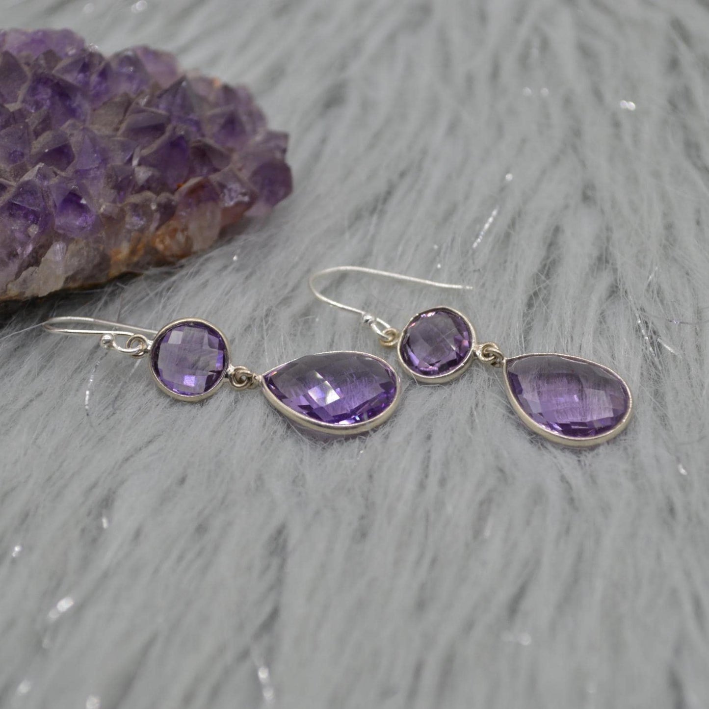 Amethyst Sterling Silver Drop Earrings: February Birthstone, Purple Gemstone Jewelry