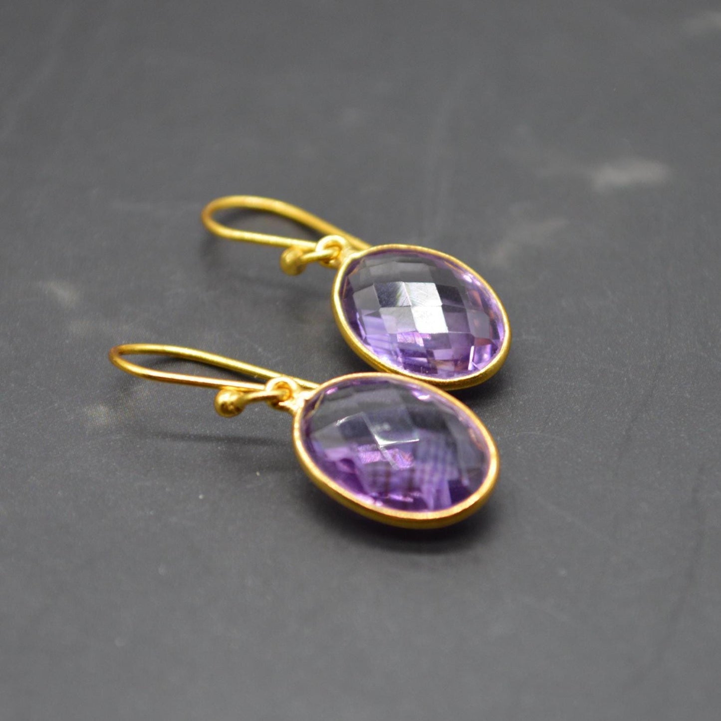 Amethyst Gold Earrings: February Birthstone, Gold Plated Sterling Silver, Purple Gemstone Jewelry
