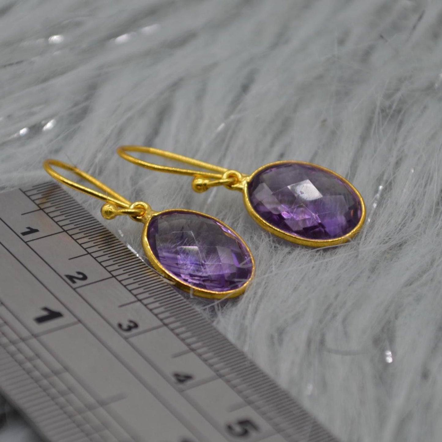 Amethyst Gold Earrings: February Birthstone, Gold Plated Sterling Silver, Purple Gemstone Jewelry