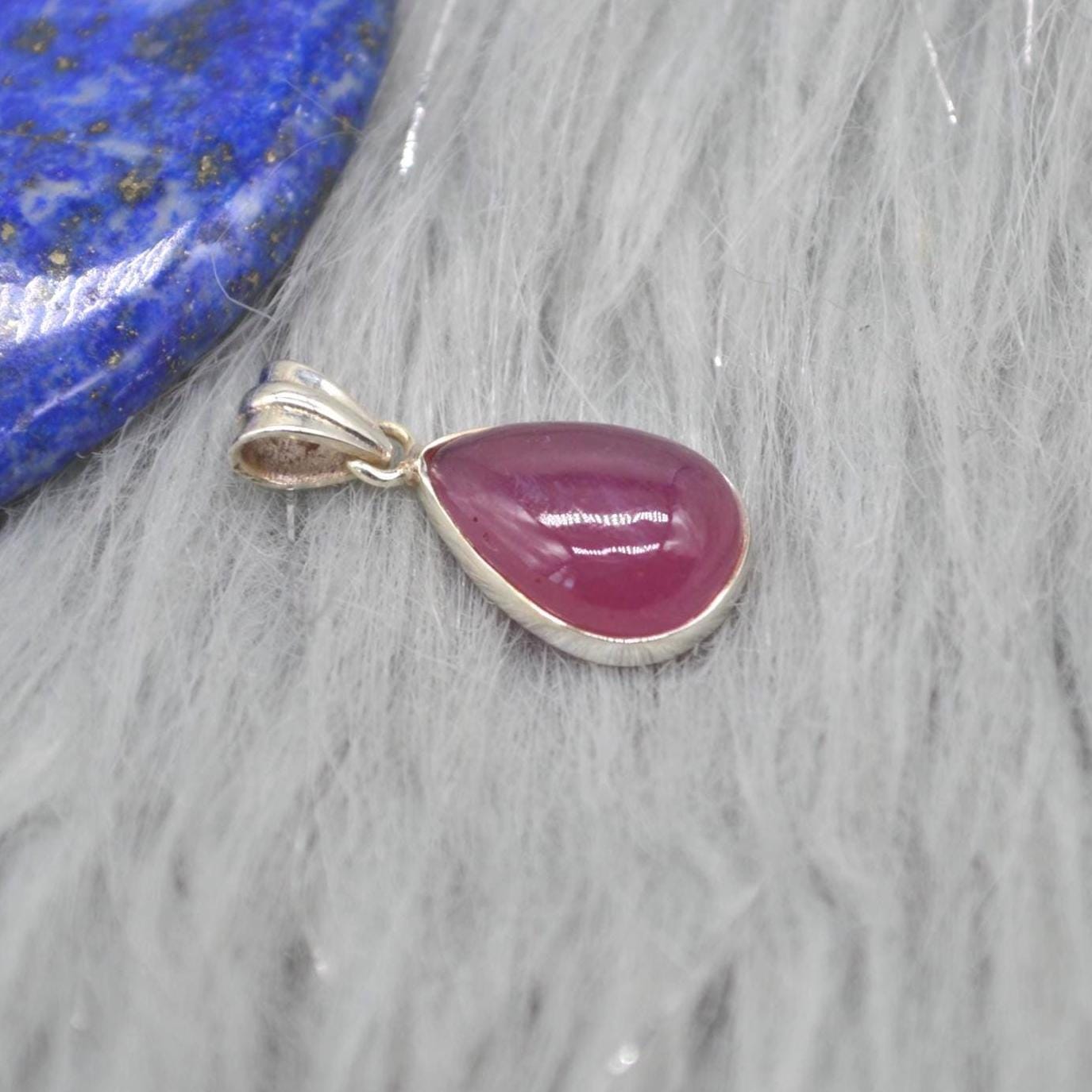 Ruby Sterling Silver Pendant: Chain Necklace, July Birthstone, Red Gemstone