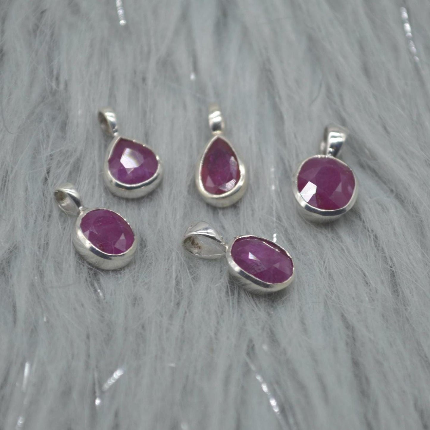Sterling Silver Ruby Pendant: July Birthstone, Chain Necklace, Red Gemstone, Oval or Teardrop