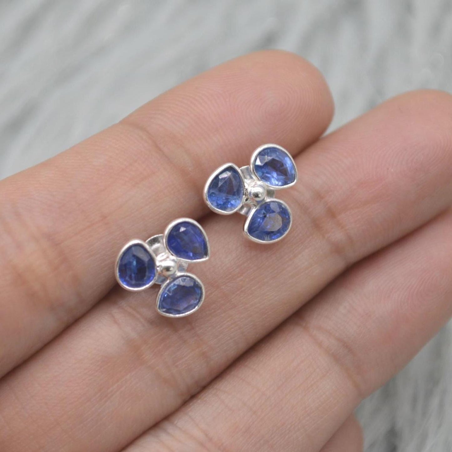 Tanzanite, Emerald Stud Earrings: Sterling Silver, May, December Birthstone