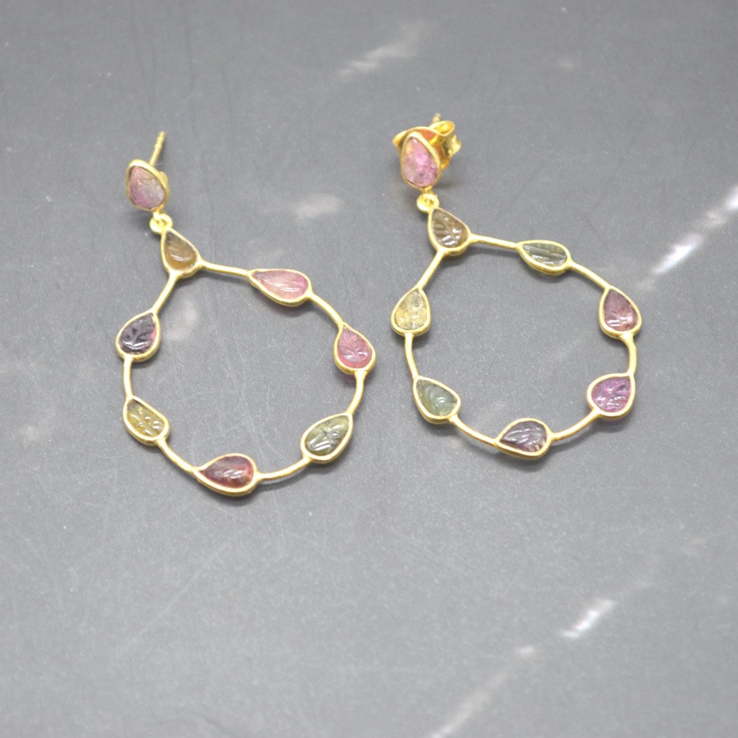 Pink Green Tourmaline Earrings: Sterling Silver Dangle Drop, October Birthstone, Gemstone Jewelry