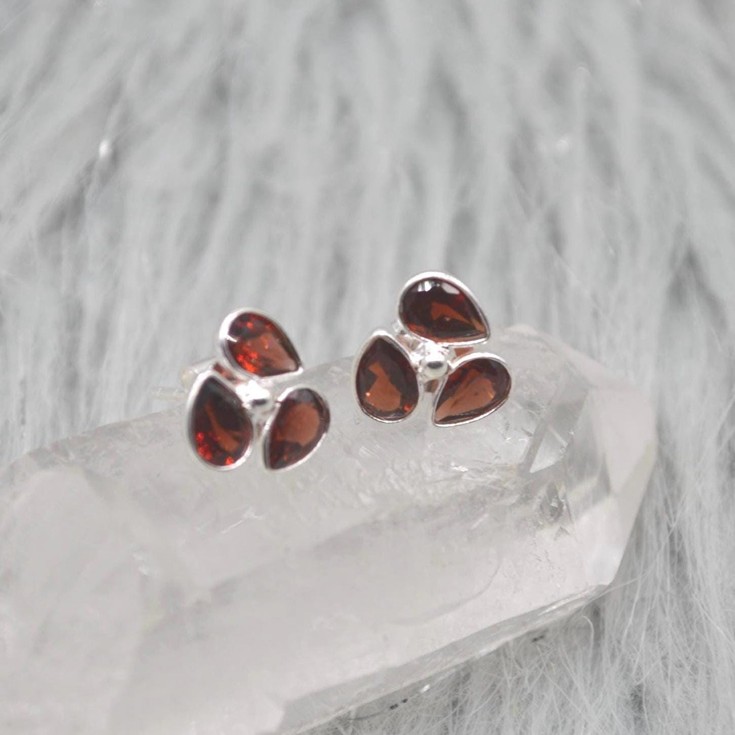 Garnet Stud Earrings: Sterling Silver, January Birthstone, Red Gemstone Jewelry