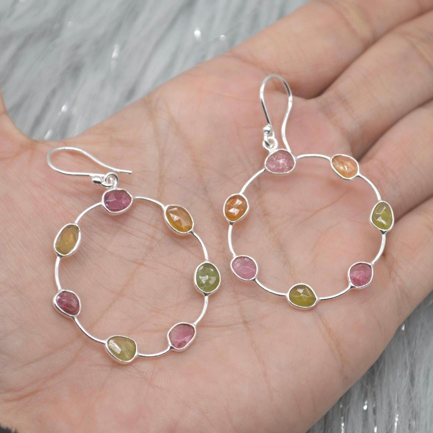 Pink Green Tourmaline Earrings: Sterling Silver Dangle Drop, October Birthstone, Gemstone Jewelry